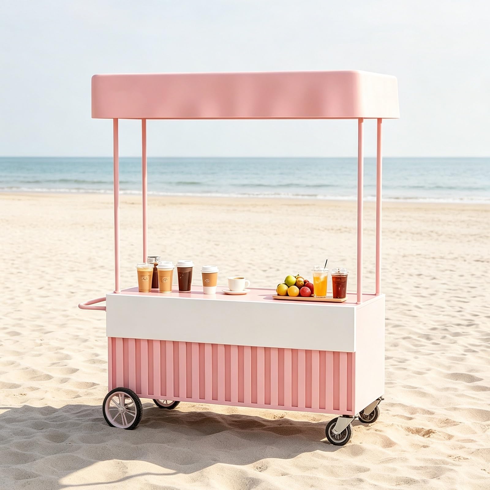 Street Vendor Food Cart, Canopy-Equipped Mobile Food Carts with Wheels