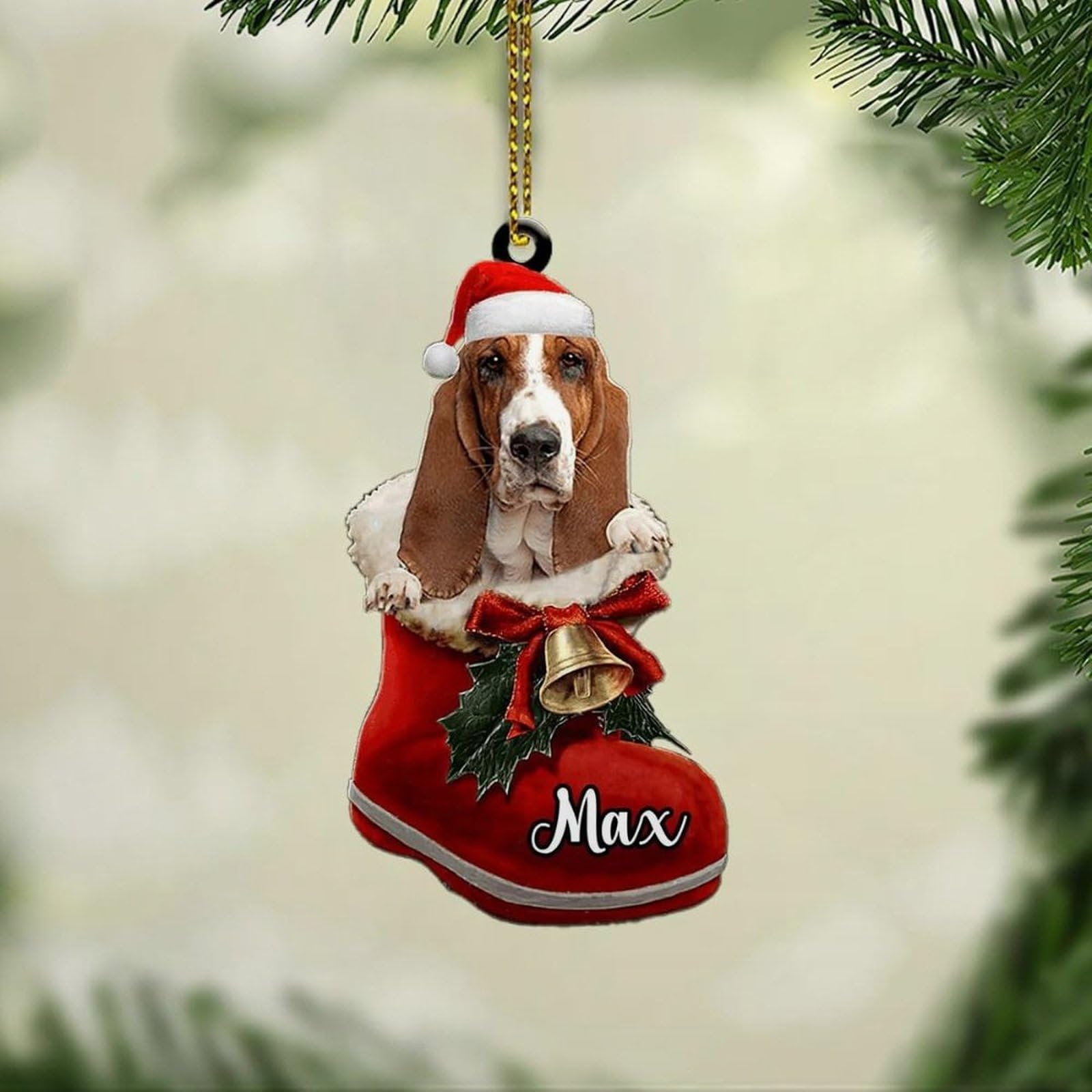 Luckluccy Basset Hound 1 Custom Basset Hound Ornament,Personalized Basset Hound Dog Christmas Ornament,Christmas Basset Hound Dog Ornament Gifts For Dog Mom,Dog Dad,Dog Lovers,Xmas Decor Hanging