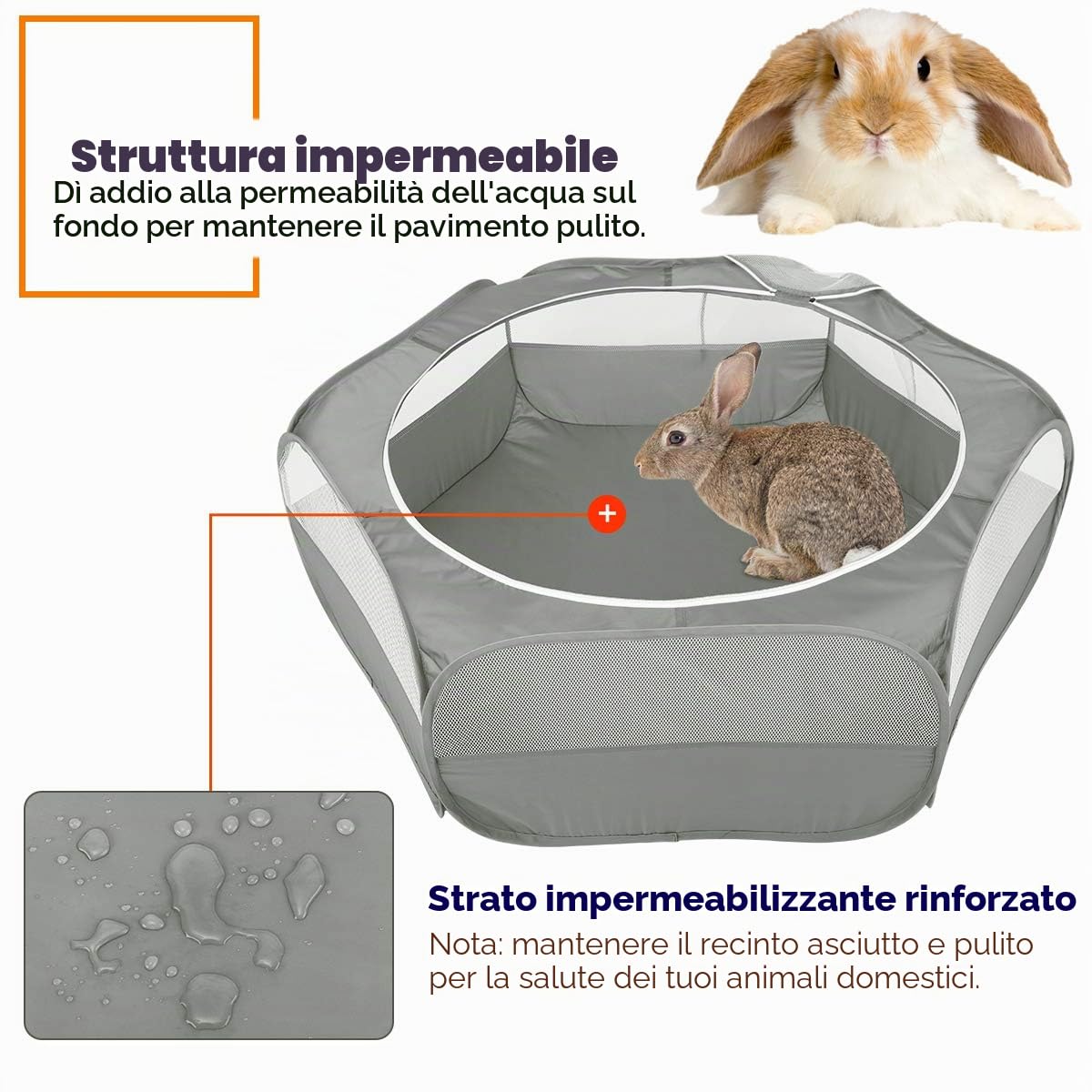 VavoPaw Recinzione per Piccoli Animali Domestici, Recinto Portatile Pieghevole Recinto Impermeabile con Cerniera per Interni o Esterni, per Gatti Conigli Furetti Criceto Scoiattolo, Grigio