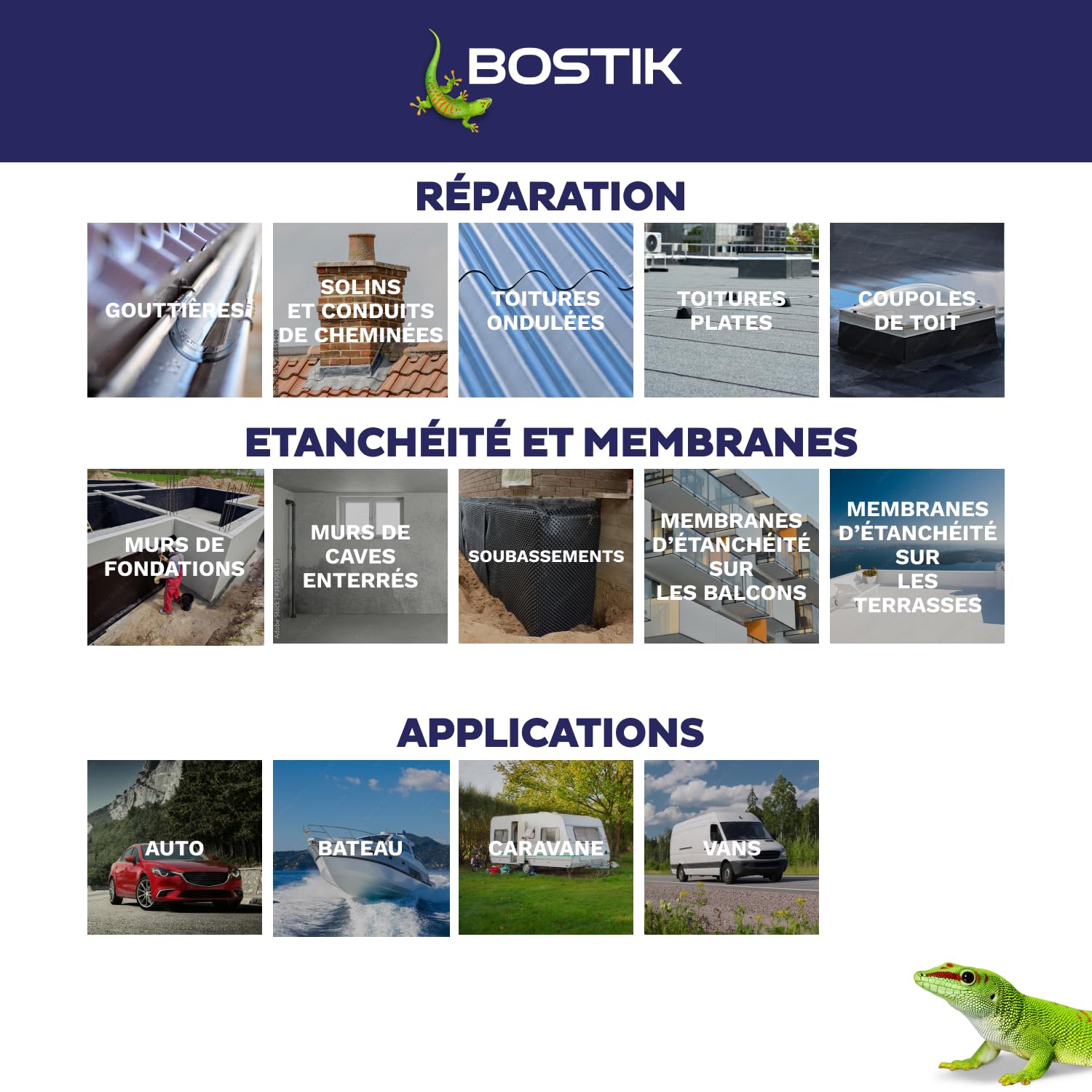 Bostik Membrana de sellado Waterstop - Junta, pegamento, boca - Reparación de fugas, infiltraciones, grietas - todos los materiales - Directa sin imprimación - MS Polímero - Blanco - Bote 1 kg