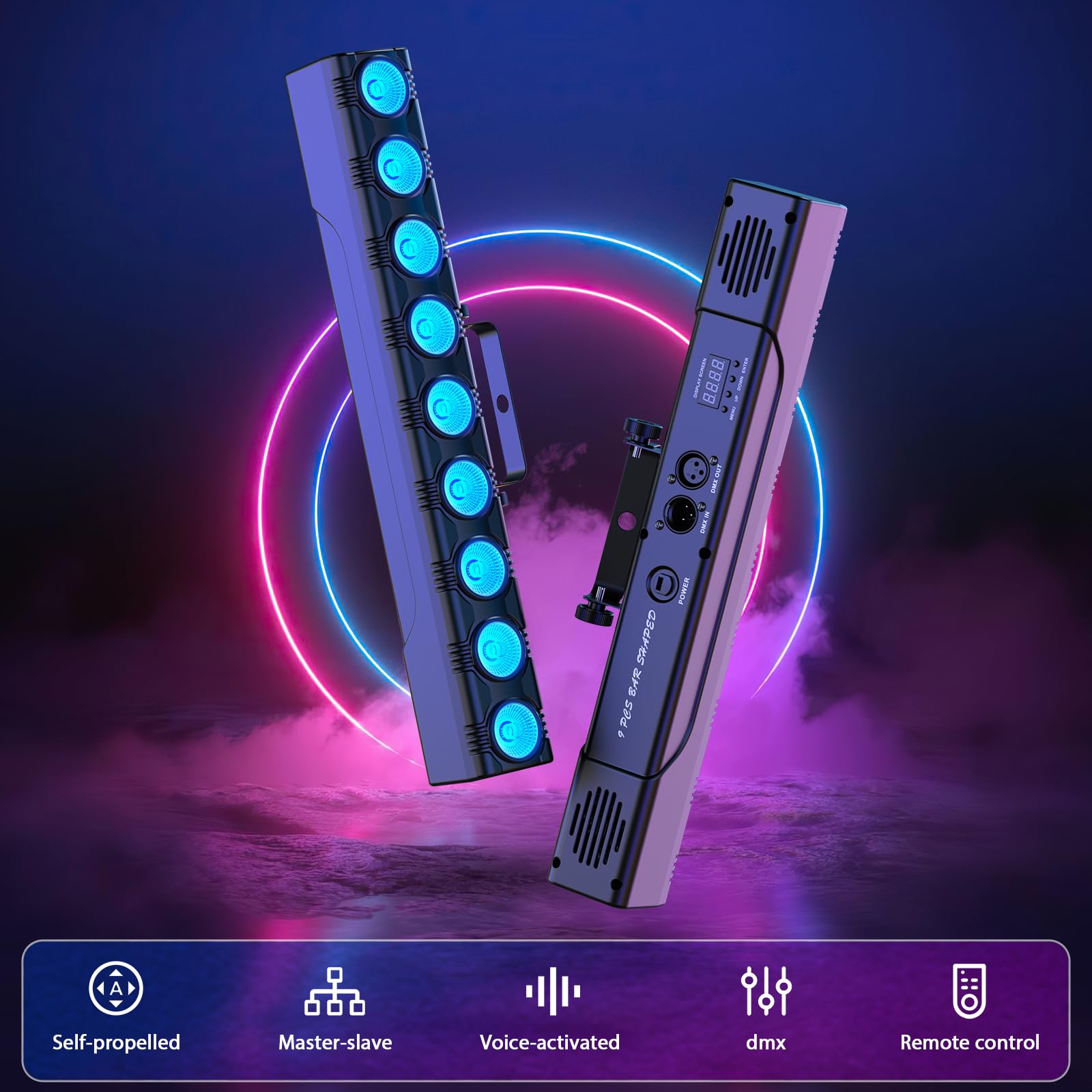 Wallwasher Barra Luminosa LED 9 x 6W RGBW Luce da Palcoscenico Luci Discoteca a Ritmo di Musica Centralina dmx Strobo Faretto LED con Remoto Controllo per DJ Feste Esterno, 4 pezzo