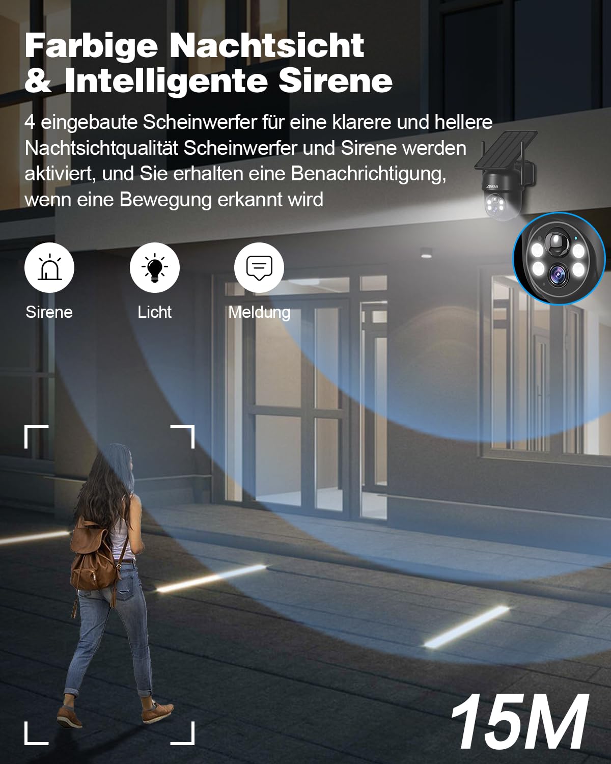 ANRAN 5MP Solar Überwachungskamera Aussen Wi-Fi,360°Schwenkbar | mit Kabellos Solarpanel,Farbnachtsicht,2-Wege-Audio,PIR Erkennung,Intelligenter Alarm,IP66,Alexa Kompatibel
