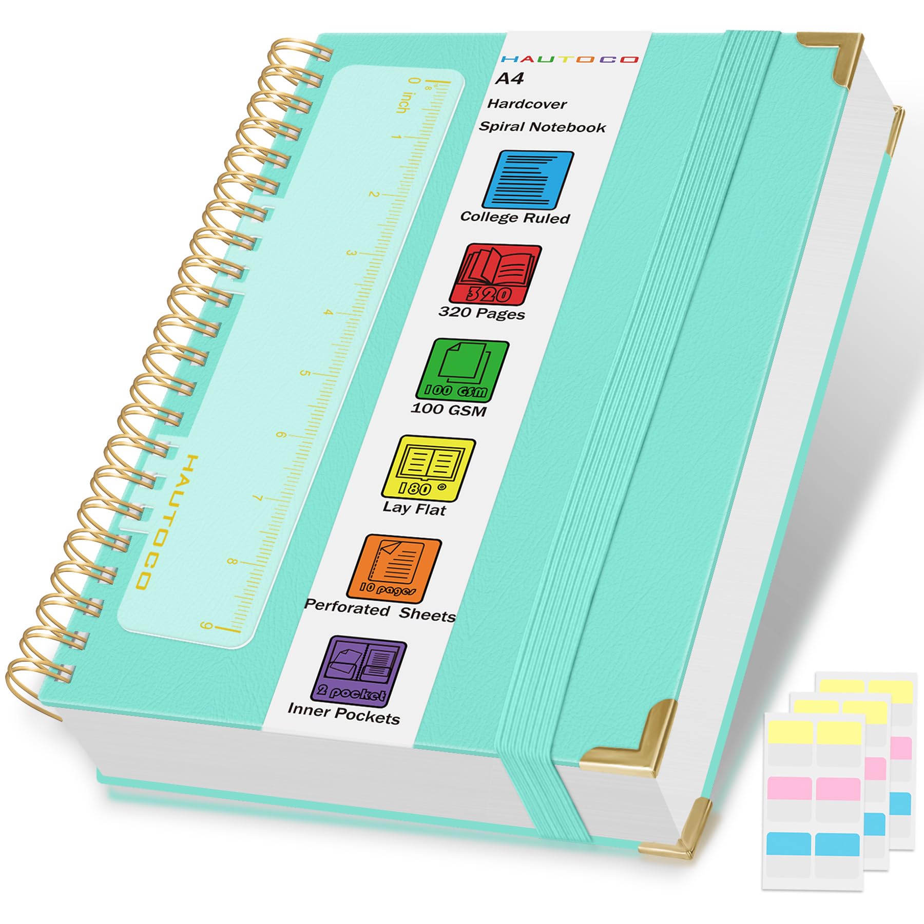 HAUTOCO Spiral Notebook 8.5"x 11", 320 Pages College Ruled Leather Notebook Journal, 100 GSM Paper, Lined Journaling Notebooks, A4 Hardcover Notebooks for Work School Office Note Taking, Blue