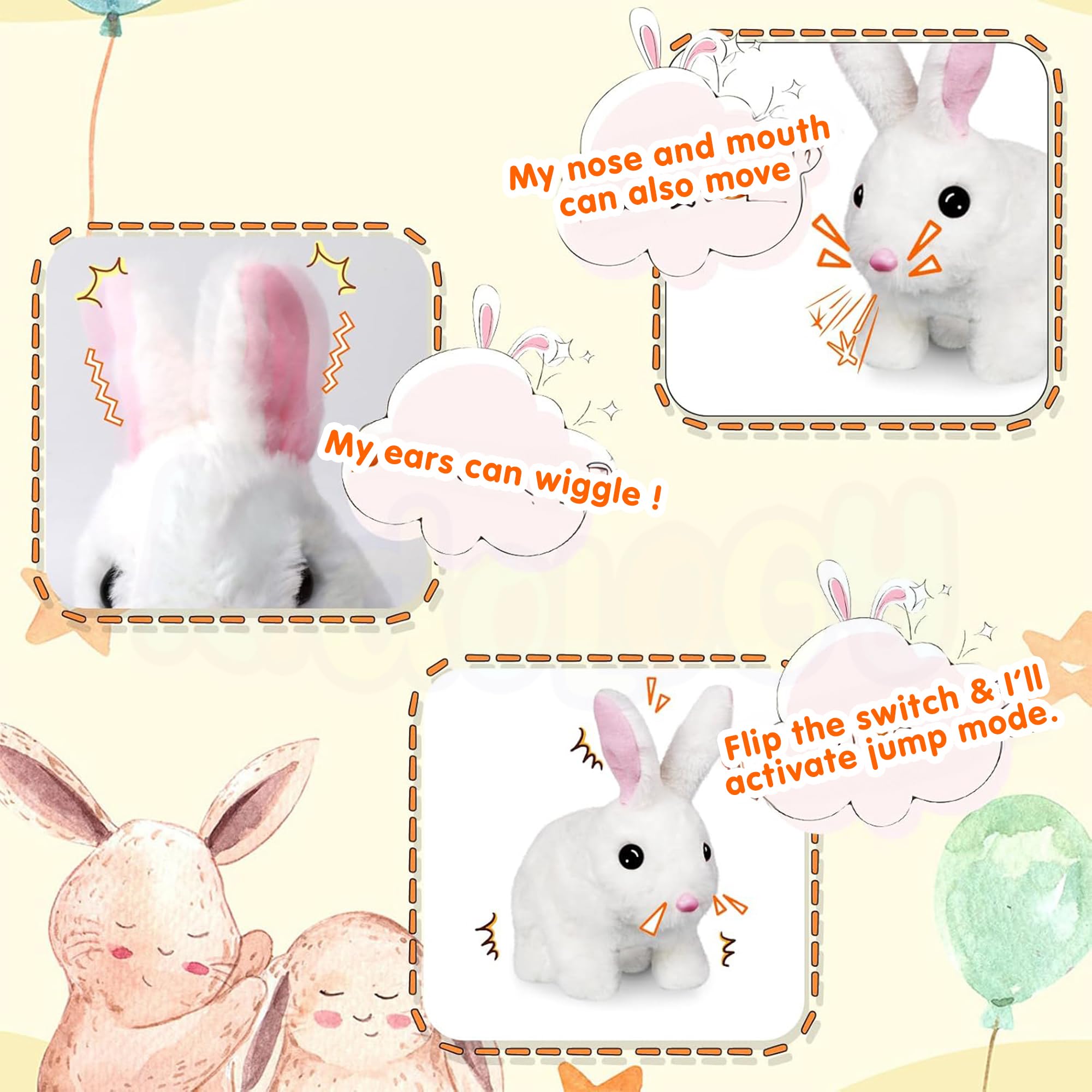 Kidology Electronic Bunny Toy for Kids | Hopping & Jumping Rabbit with Moving Ears, Nose & Tail | Soft Plush Animal Toy for 1-5 Year Olds | Interactive Walking Toy | Gift for Boys & Girls - Image 2 thumbnail