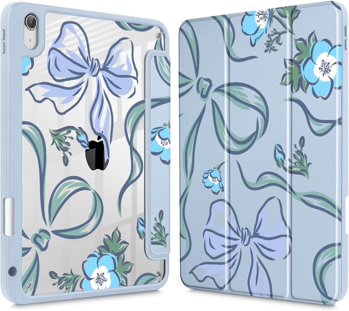 Mektron Case for iPad Air 11 inch (M3 2025 7th /M2 2024 6th), Compatible with iPad Air 10.9" (2022 5th Gen /2020 4th Gen), Buit in Pencil Holder with Shockproof Clear Shell, Bows C355