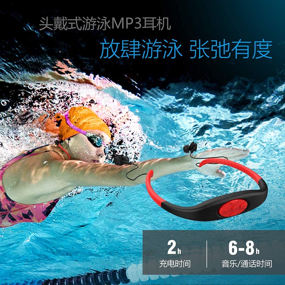 Lecteur de Musique pour Casque MP3 étanche, chaîne stéréo HiFi à mémoire de 8 Go, Radio FM, écouteurs Bluetooth pour la Natation, Le Surf, la Course à Pied, Les Sports, Un Design primé (Noir)