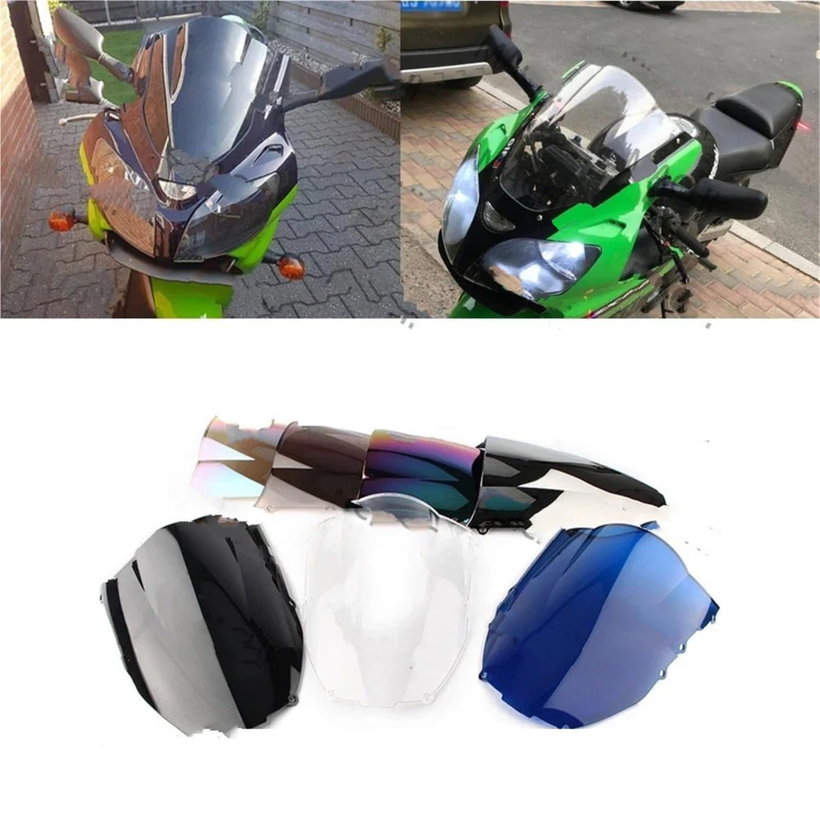 Pasuje do motocykla Kawasaki Ninja ZX6R ZX-6R 2000-2002, osłona przedniej szyby Double Bubble, osłona przedniej szyby Osłona przeciwsłoneczna Deflektor motocykla(Blue)