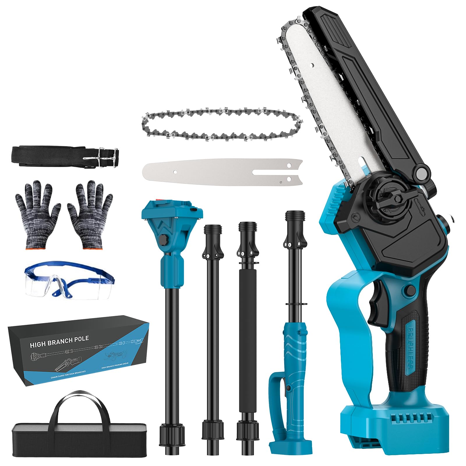 Podadora inalámbrica para Makita batería de 18 V, 6/8 pulgadas, sin escobillas, barra telescópica de 2 m, cabezal de motor inclinable 180°, velocidad de corte de 8 m/s (sin batería) (motosierra)