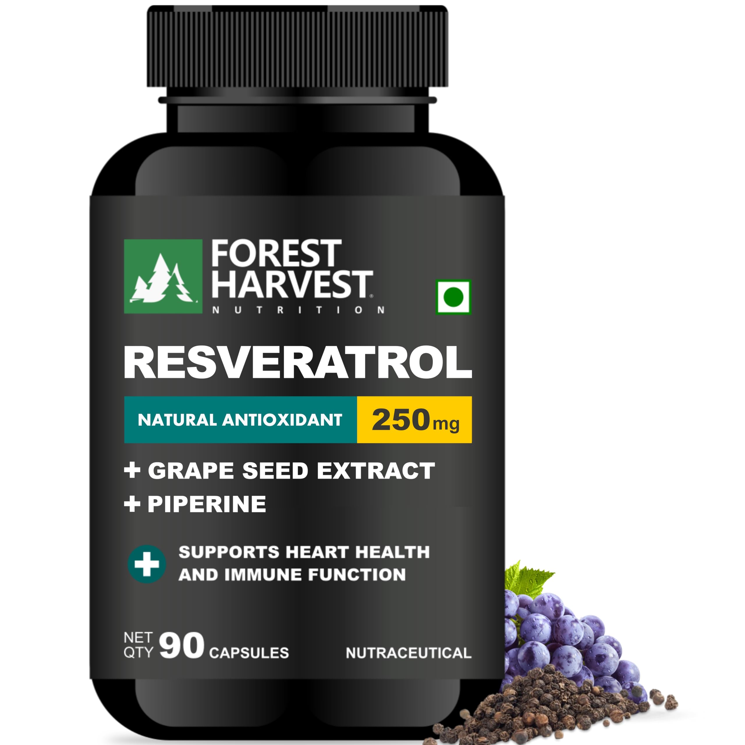 Forest Harvest Nutrition Resveratrol 250mg with Grape Seed Extract & Piperine 5mg – Supports Antioxidant & Wellness – High Absorption Formula – 90 Capsules | WHO-GMP, HACCP, ISO Certified-image-24