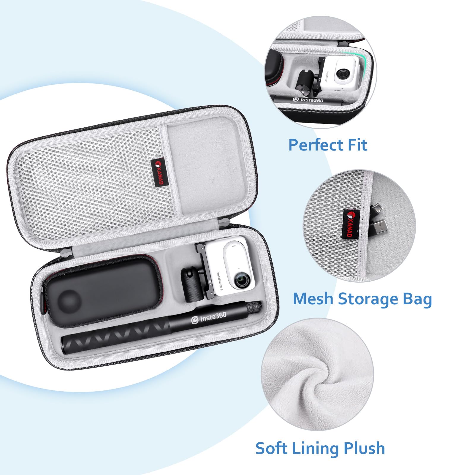 XANAD Funda para Insta360 GO 3 / Insta360 X3 / Insta360 One X2 360 Pequeña cámara de acción Live Streaming Webcam - Bolsa Protectora de Viaje