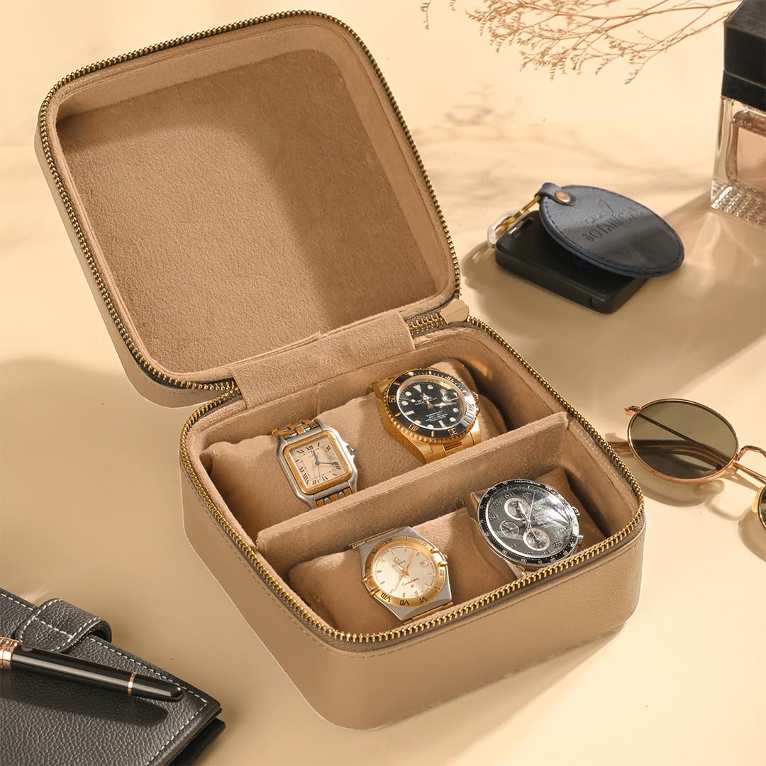 CASA BOTANICAL Premium Smart Watch Case for 4 Watches Leather Men & Women Watch Box Organizer Case Women Storage Jewelry - Ideal Valentines Day Gift (Beige) (Beige) (B0D3LSF8DW) Amazon Price History, Amazon Price Tracker