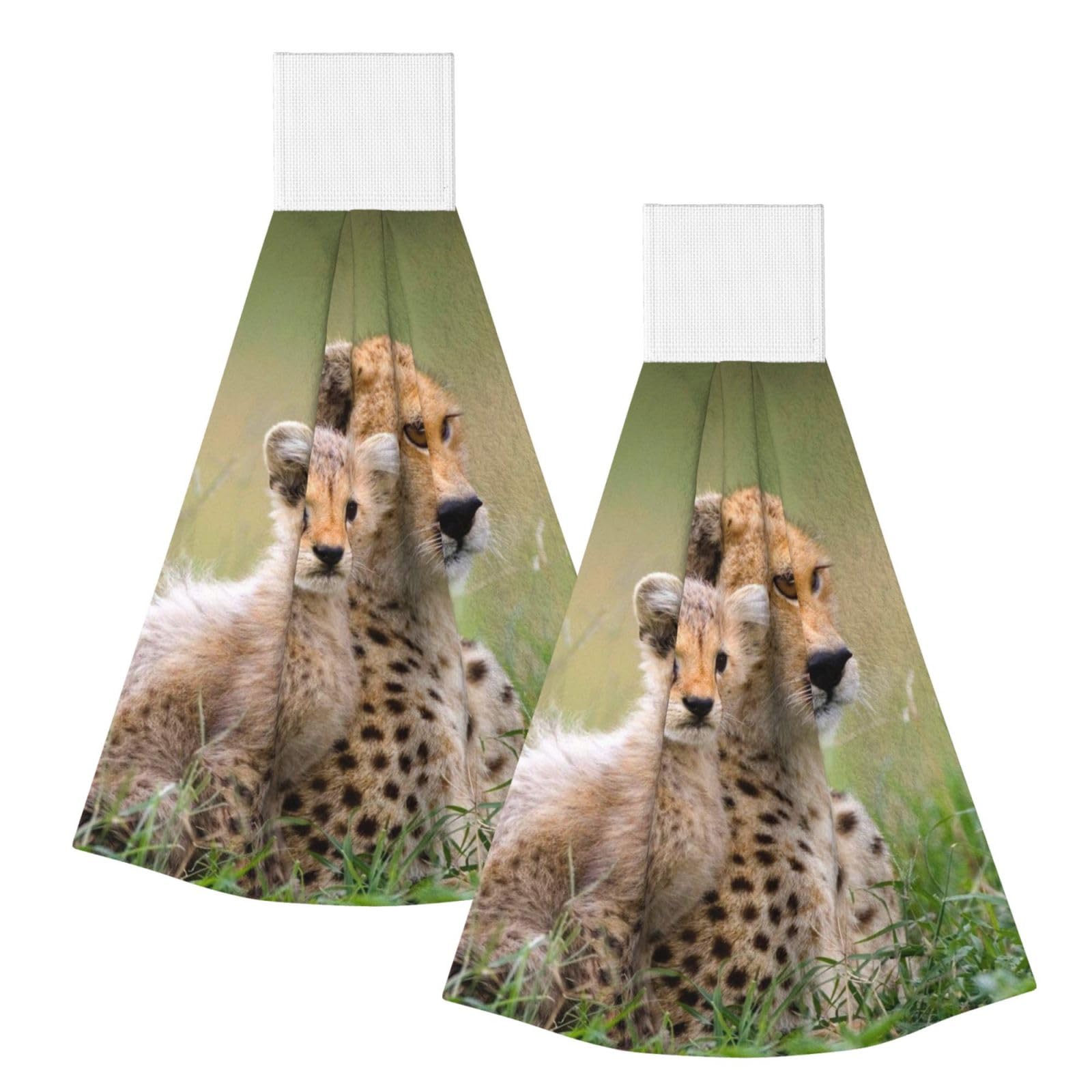 DOPKLNA Wild Animal Cheetah, 2 Pcs Hanging Coral Fiber Hand Towels for Bathroom, Absorbent Kitchen Towels