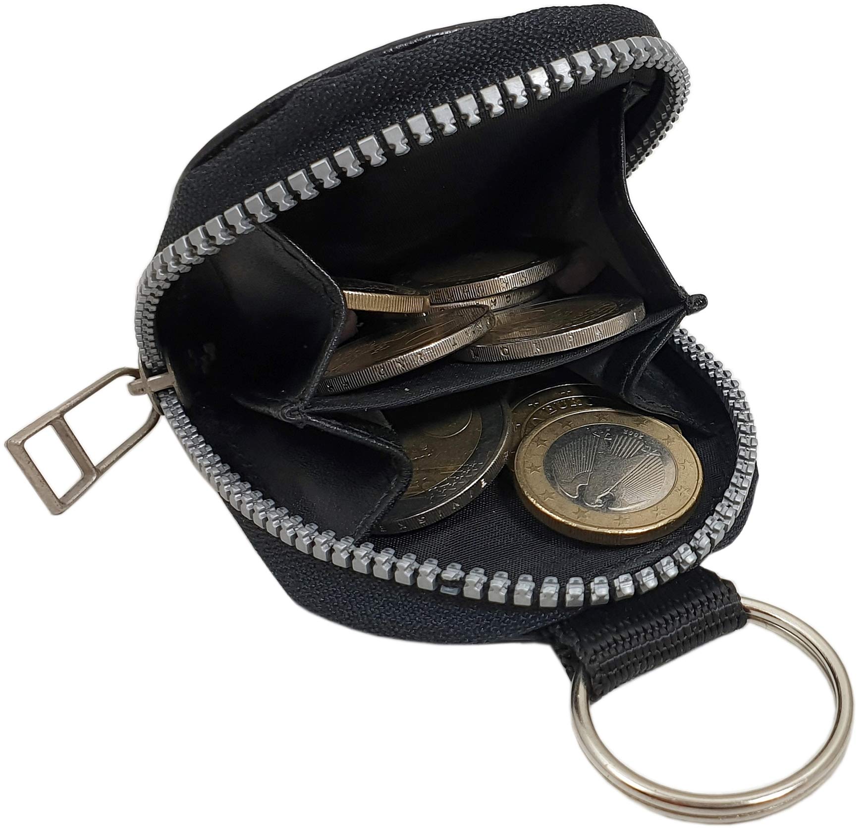 블랙 베지터블 태닝 소가죽 가죽 열쇠고리 동전 포켓-Freehip.co.kr