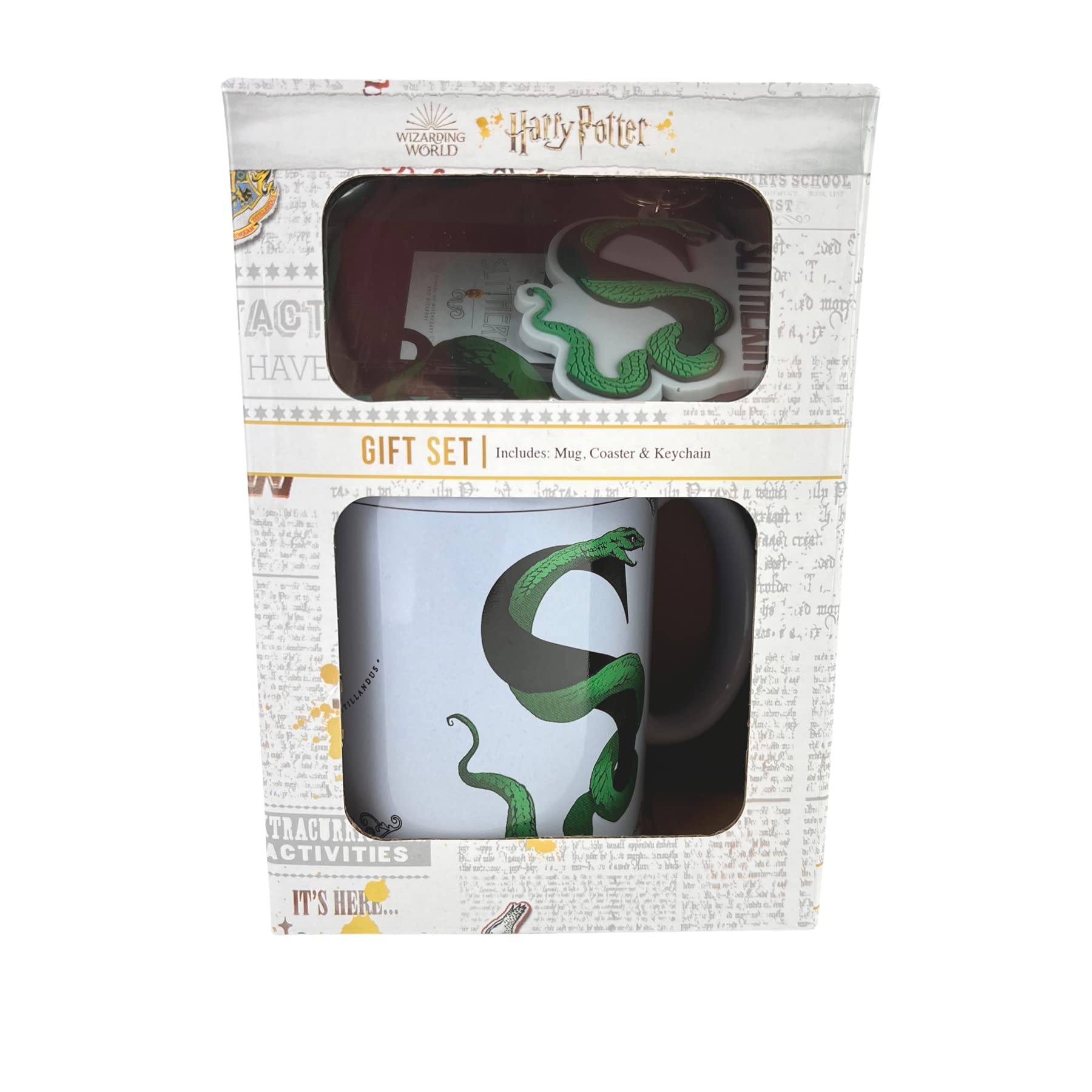 Harry Potter Gift Set with Mug, Coaster and Keyring Set in Harry Potter Presentation Gift Box (ISlytherin Design) 11oz Ceramic Mug - Official Merchandise