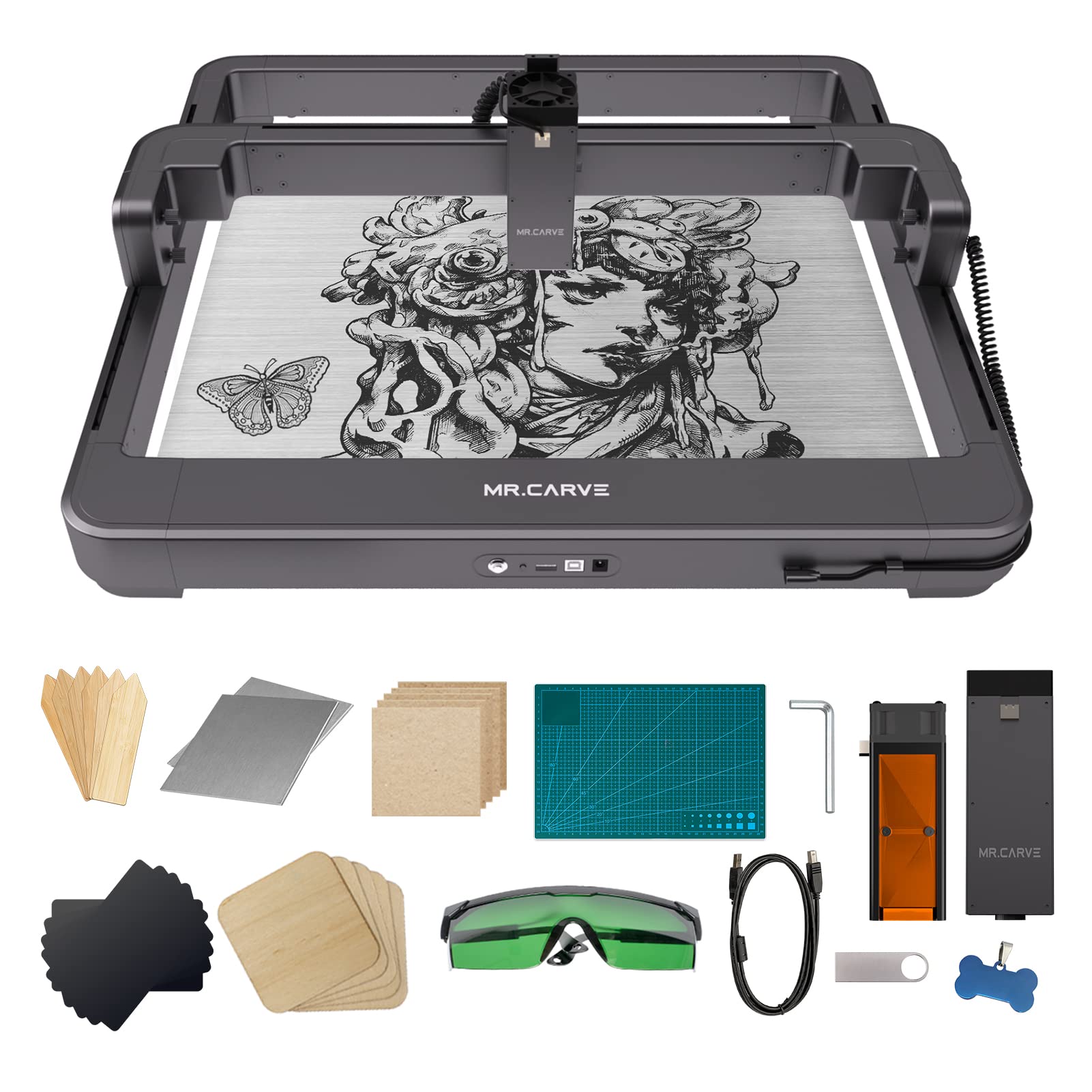 Fawoonu MR.CARVE M3 Engraver Engraving Marker Module and 10W Blue Light Module Support Offline Work APP Control Compatible with Windows/Android/IOS/MAC for Paper Bamboo Glass