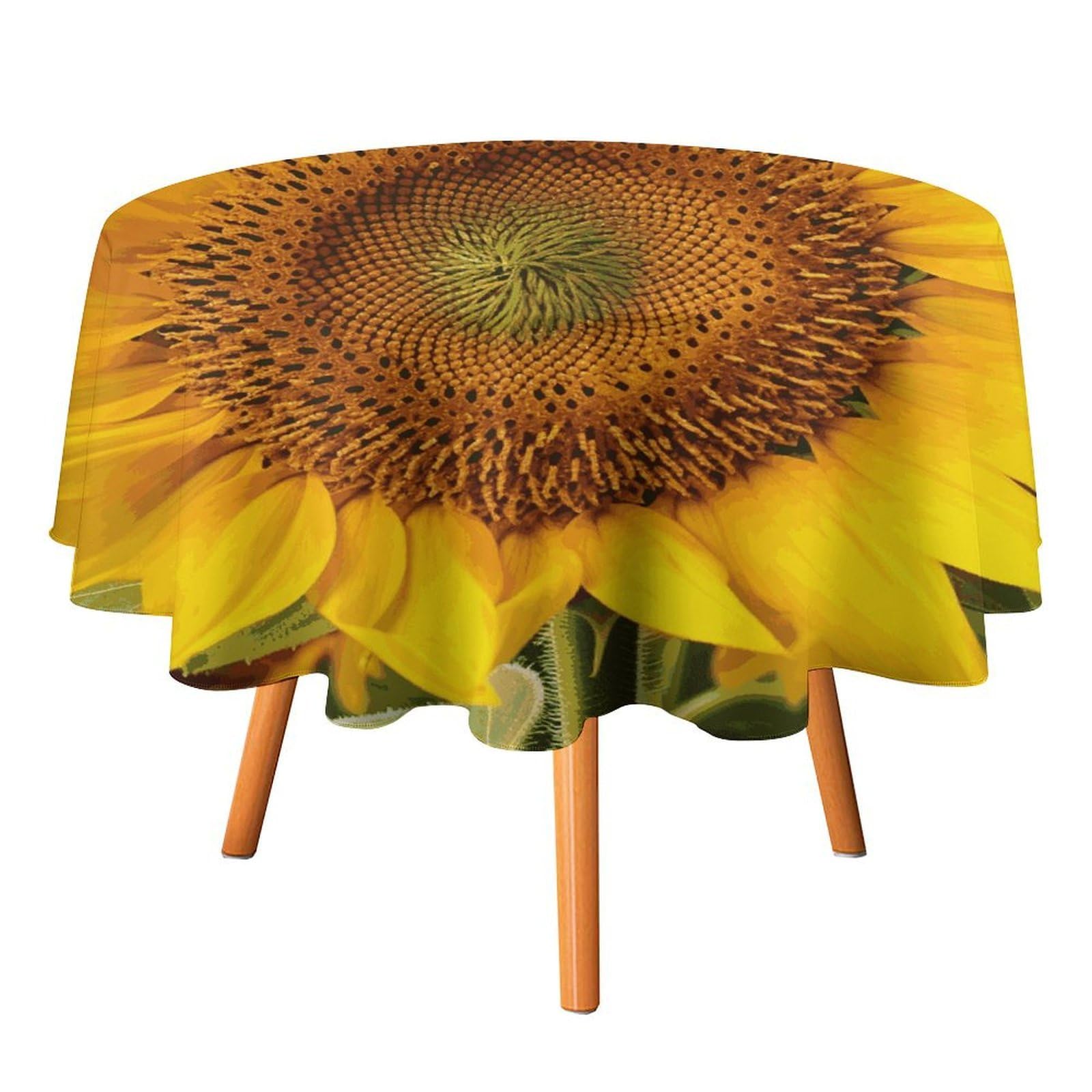 Fekiloot Style Golden Yellow Sunflower Round Tablecloth - Heavy Duty And Washable,Polyester Decorative Fabric Table Cover,Tablecloths For Kitchen Dining, Wedding, Birthday Party50x50in