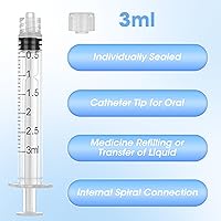 Vista 2 de Jeringa Luer Lock de 0.1 fl oz para líquidos, jeringa con tapa, paquete de 30 unidades envueltas individualmente