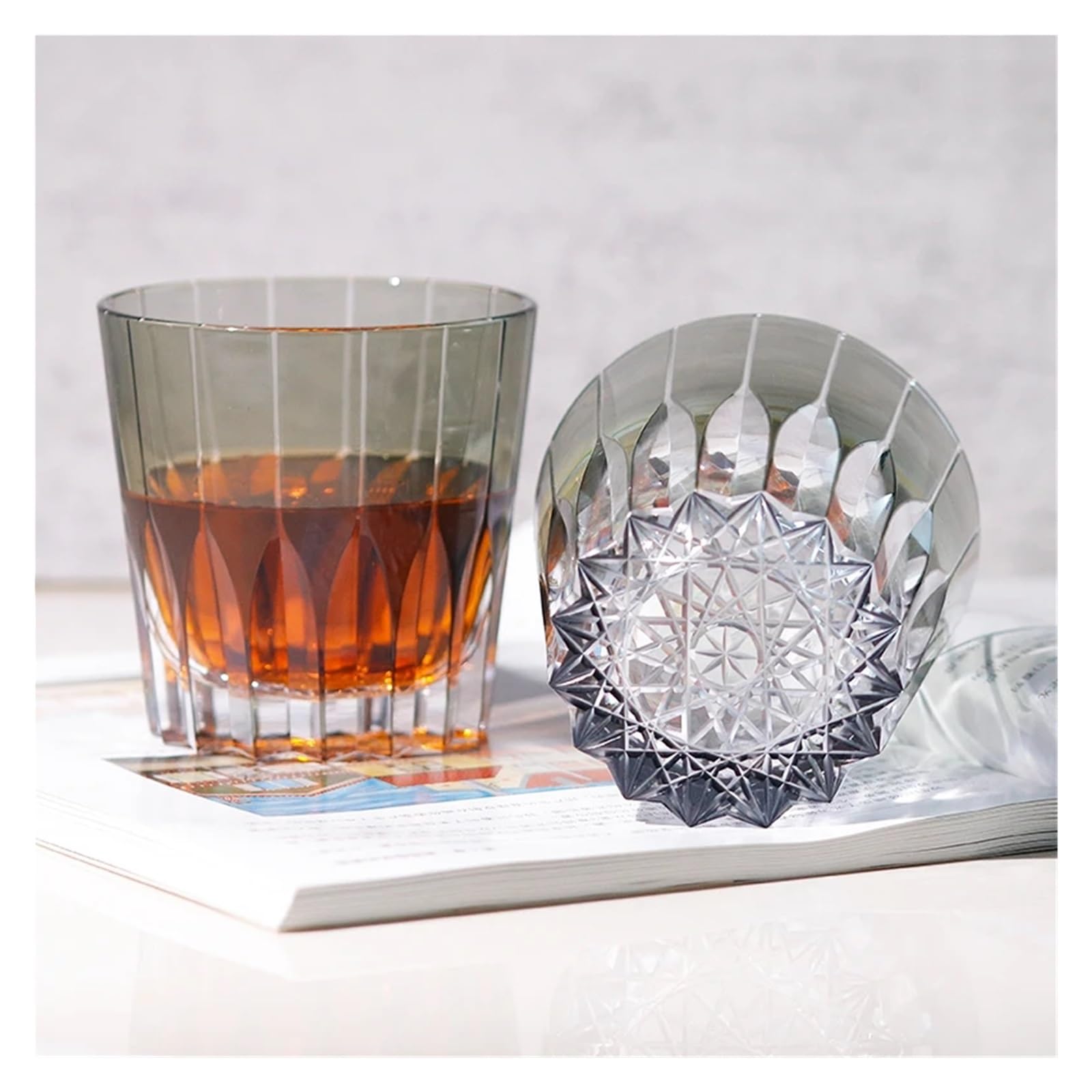 Vasos de Cristal Vasos de whisky antiguos cortados a mano, vaso cristal gris Para beber