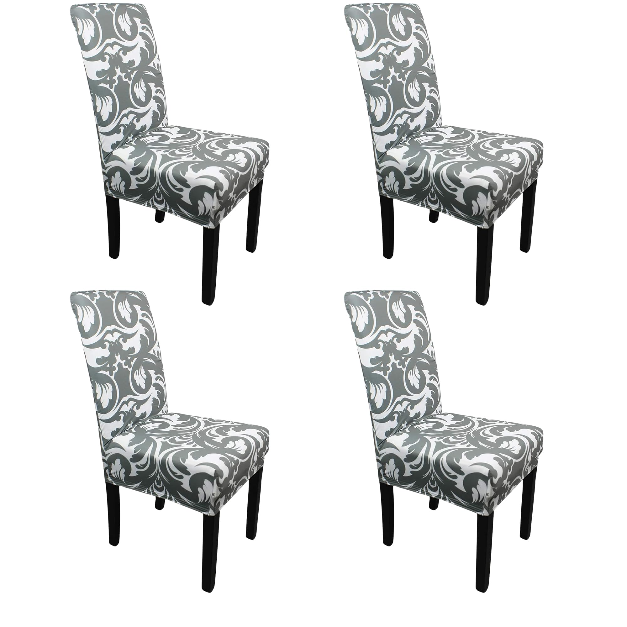 Printed High-Back Chair Covers for Dining Room Chairs β Spandex Stretch, Universal Armless Chair Protective Slipcover for Kitchen, Wedding, Party, Banquet & Hotel, Abstract Zebra - Grey, Pack of 4
