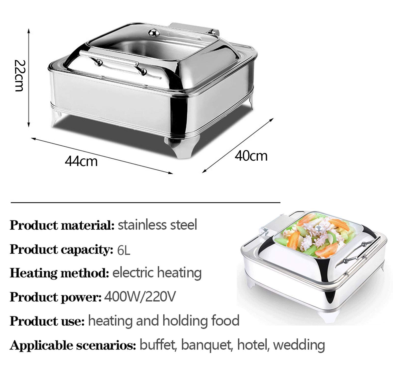 Scaldavivande Elettrico per Catering con coperchi visibili, Quadrato, Ideale per Feste, Temperatura Regolabile (GN 1/1)