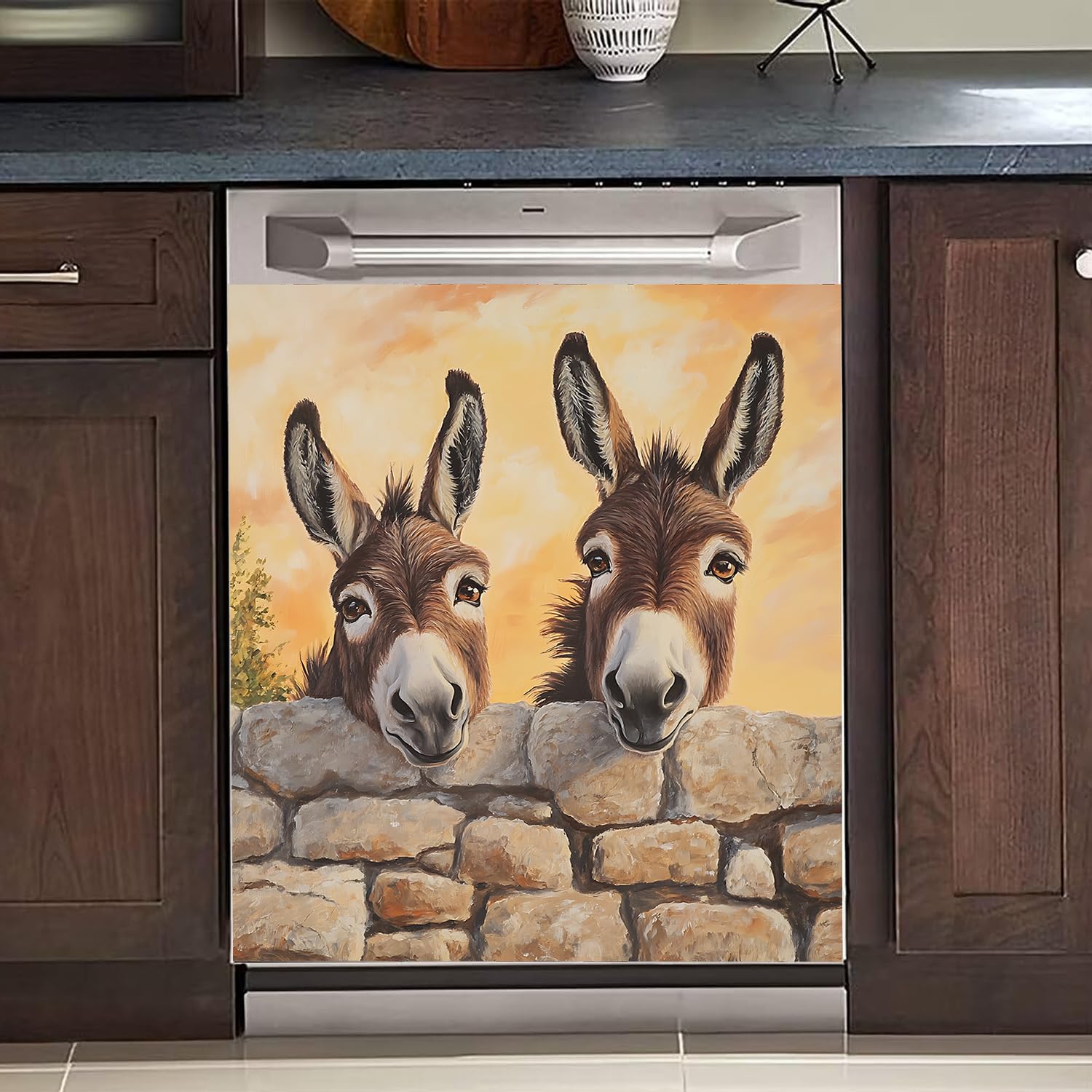BVBOX Dishwasher Magnet Cover 23"x26", Reusable Magnetic Refrigerator Covers, Dishwasher Magnets Decorative Cover Fridge Door Skin Panel Stickers for Home Kitchen Appliance,Donkey