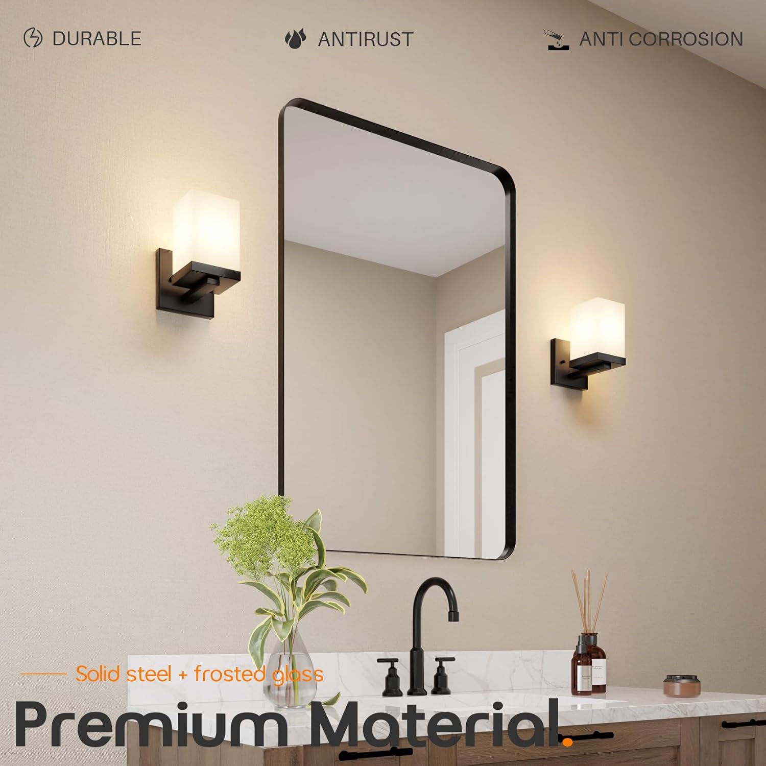 Wall Lights Matte Black Bathroom Vanity Lighting Fixtures Over Mirror with White Frosted Glass Shade, Wall Lamps for Porch Entrance, 2 Pack T003MB-L1-P2