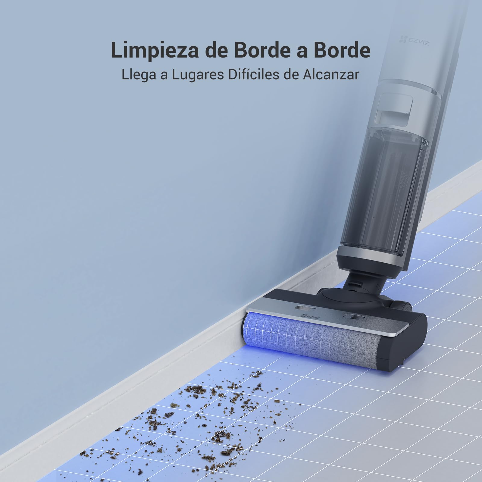 EZVIZ Aspirador Escoba sin Cable en Seco y Húmedo Inalámbrico,Fregasuelos Fregona Potente,Agua Electrolizada,Autolimpieza,Antibacterias y Antiolor,RH2
