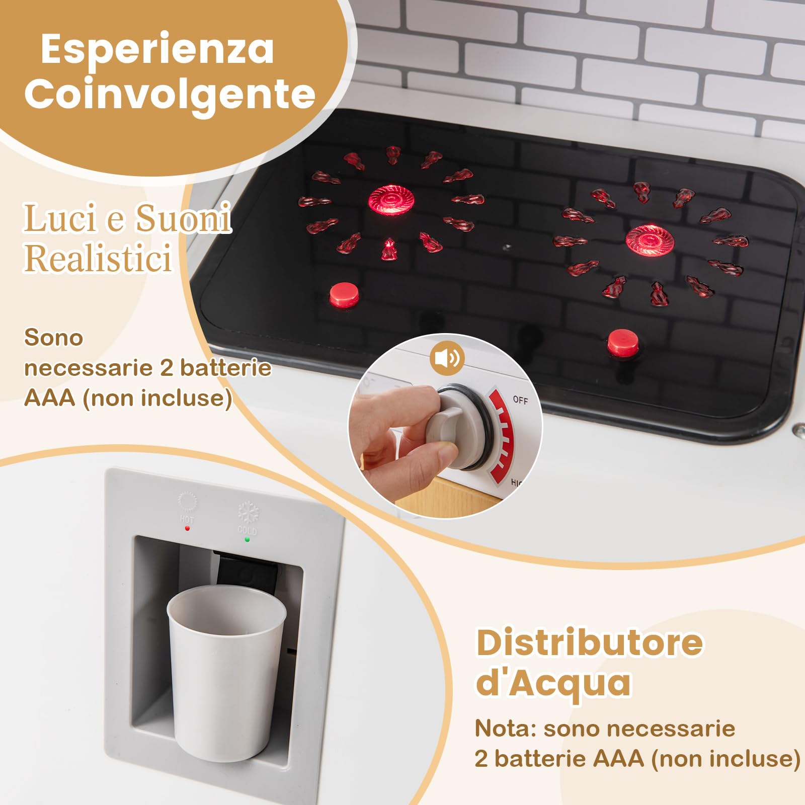 RELAX4LIFE Cucina Giocattolo per Bambini in Legno, Set da Cucina con Microonde, Fornello, Lavatrice, Pentole e Utensili, Effetti Luminosi e Sonori, 82 x 25 x 80,5 cm (Bianco)