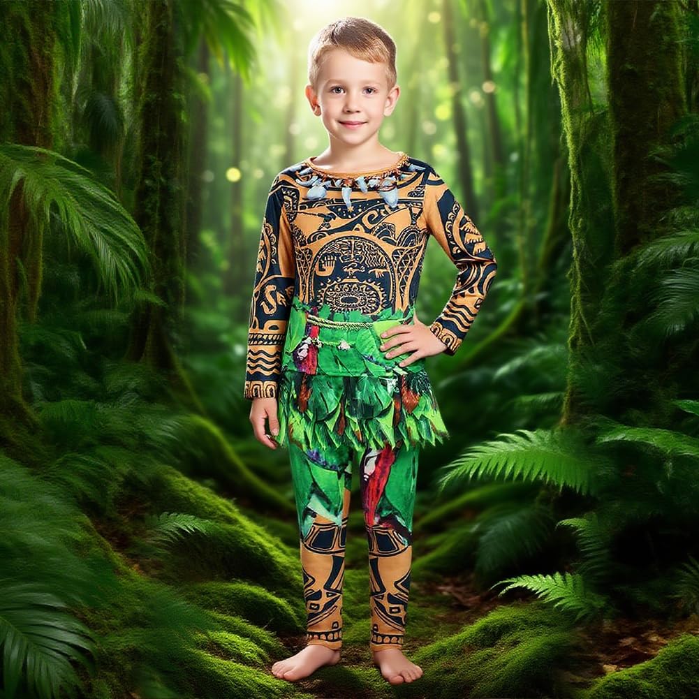 BSBUY Bambino Cosplay Maui Costume, Demigods Maui Vestito, 2PZ Kids Maui Oceania Abito, Felpe Maglie a Manica Lunga e Pantaloni, Costume per Halloween, Carnevale, Feste per Bambino