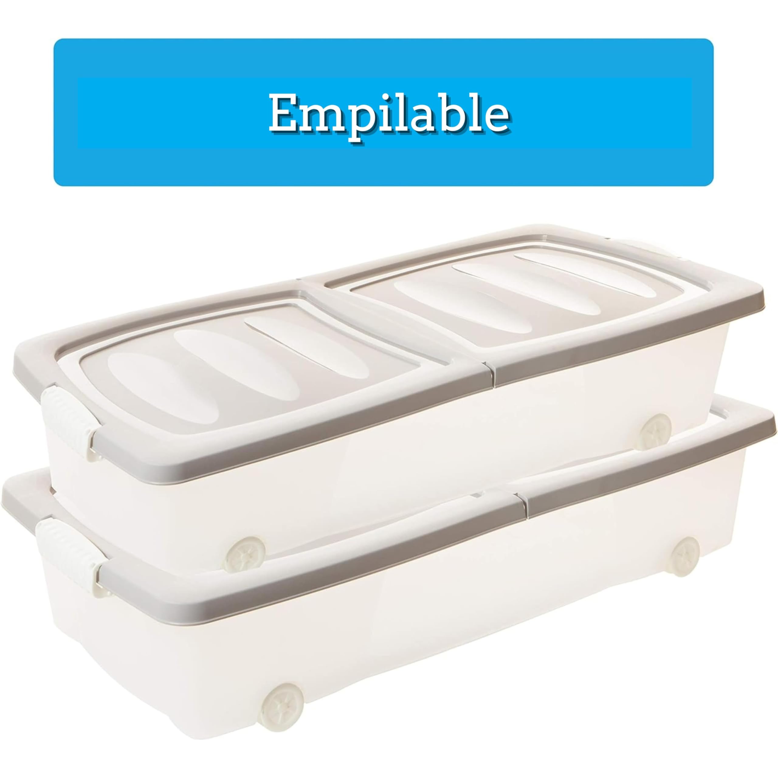 Boîte Transparente 32L Boîtes Rangement Sous Lit 2friends - 80x40x17cm Roulettes Couvercle Divisé Boîtes Rangement Sous Lit Roulettes 80x40cm