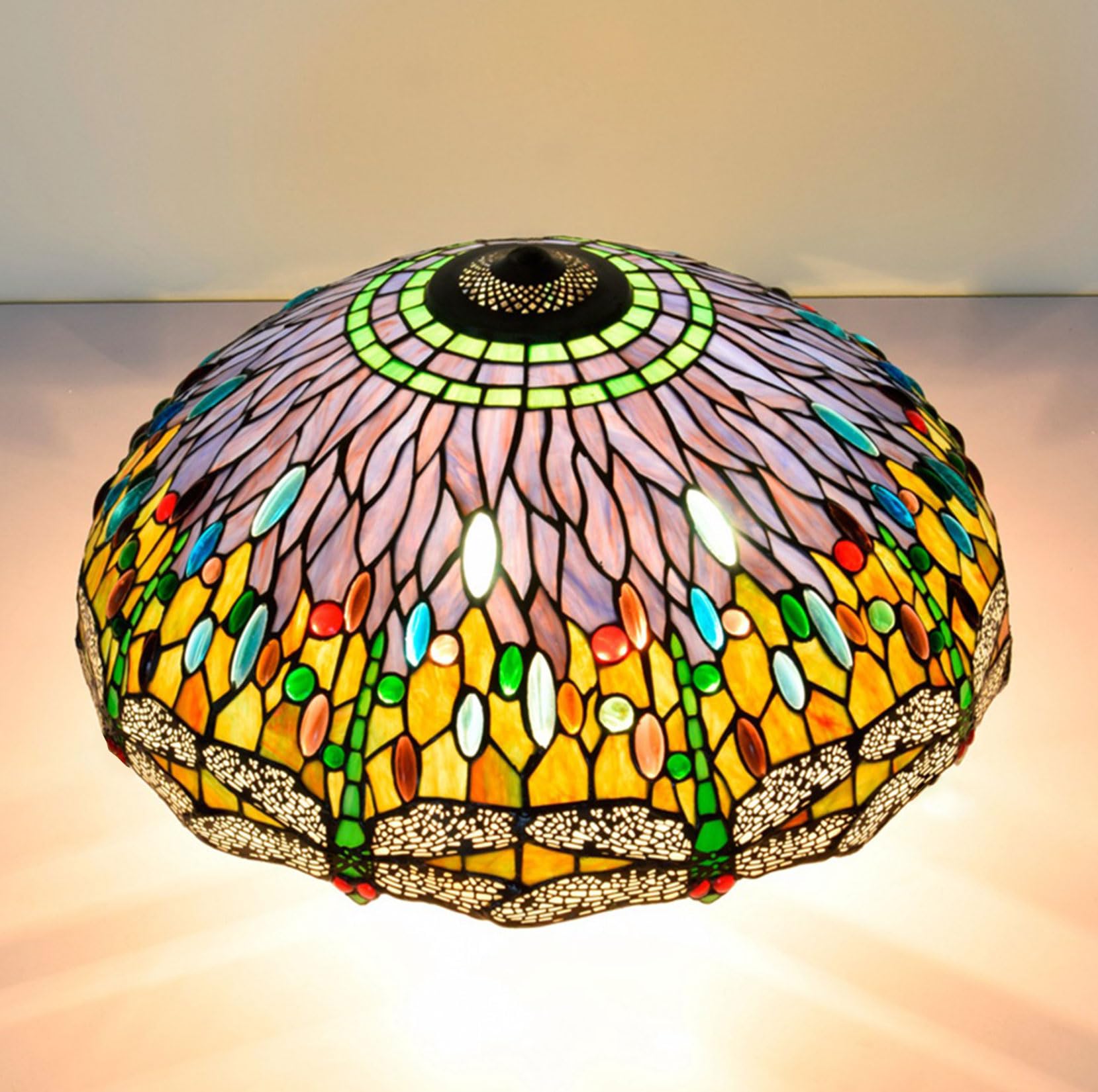 SaryEdge Tiffany Lamp Shade Replacement Only 20" Stained Glass Baroque Rose Dragonfly Grape Lily Peach Lampshades, Vintage Red Orange Colorful Light Cover for Table Lamp Pendant Light ，Dragonfly B