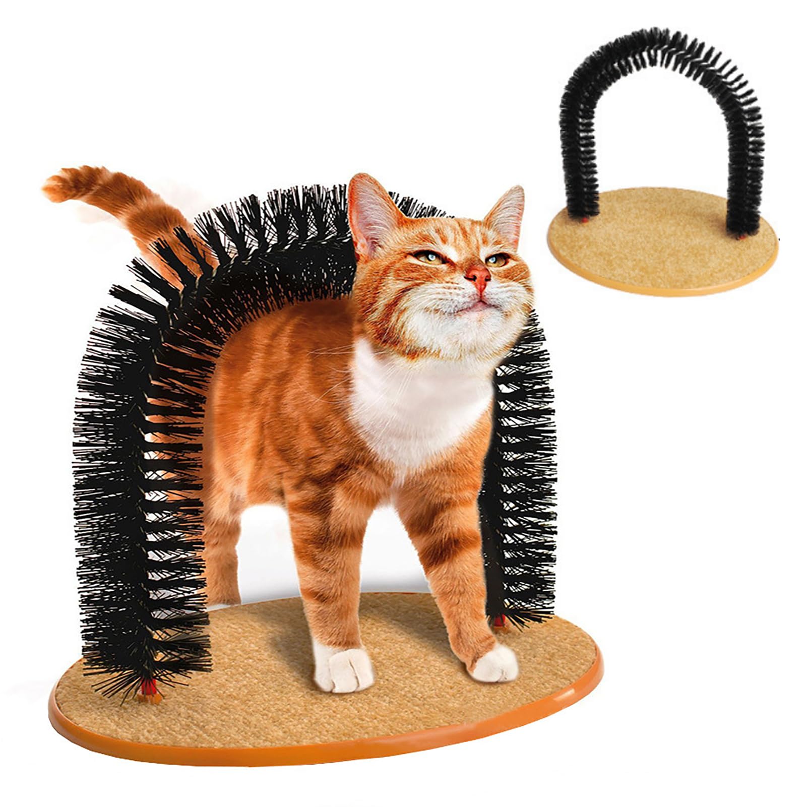 Cat Arch Grooming Brush, Self Groomer wtih Solid Wood Scratching Pad Rubbing Post & Toy with Mini Mouse Pet Scratchers Fur Massager Cat Face Head Self Grooming Brush for Kittens Small Cats