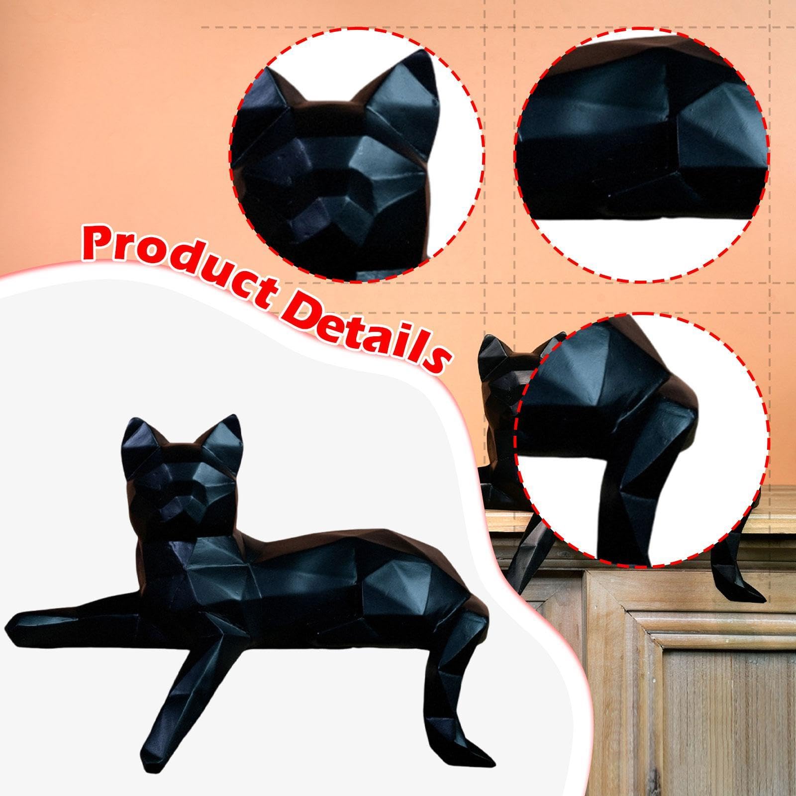Figura de gato geométrica hecha a mano, decoración de escritorio de resina, decoración de escritorio para la oficina o el hogar (gato mirando)