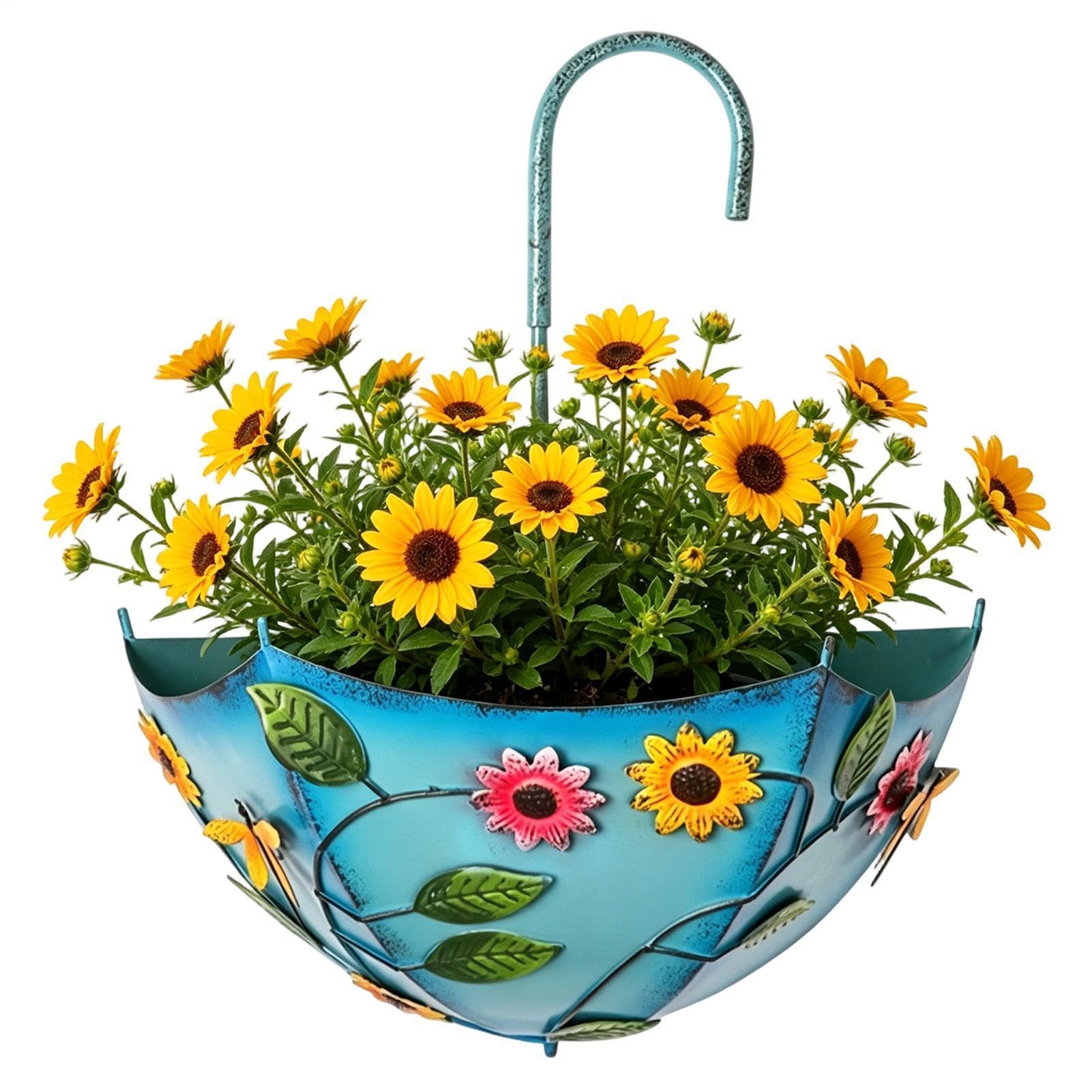 Derwrtup Umbrella Shaped Wall Planter | Inverted Umbrella Shape Balcony Flower Pot | Novelty Decorative Planter with Drainage,for Outdoor Garden Yard Patio Porch Backyard Courtyard Terrace Balcony
