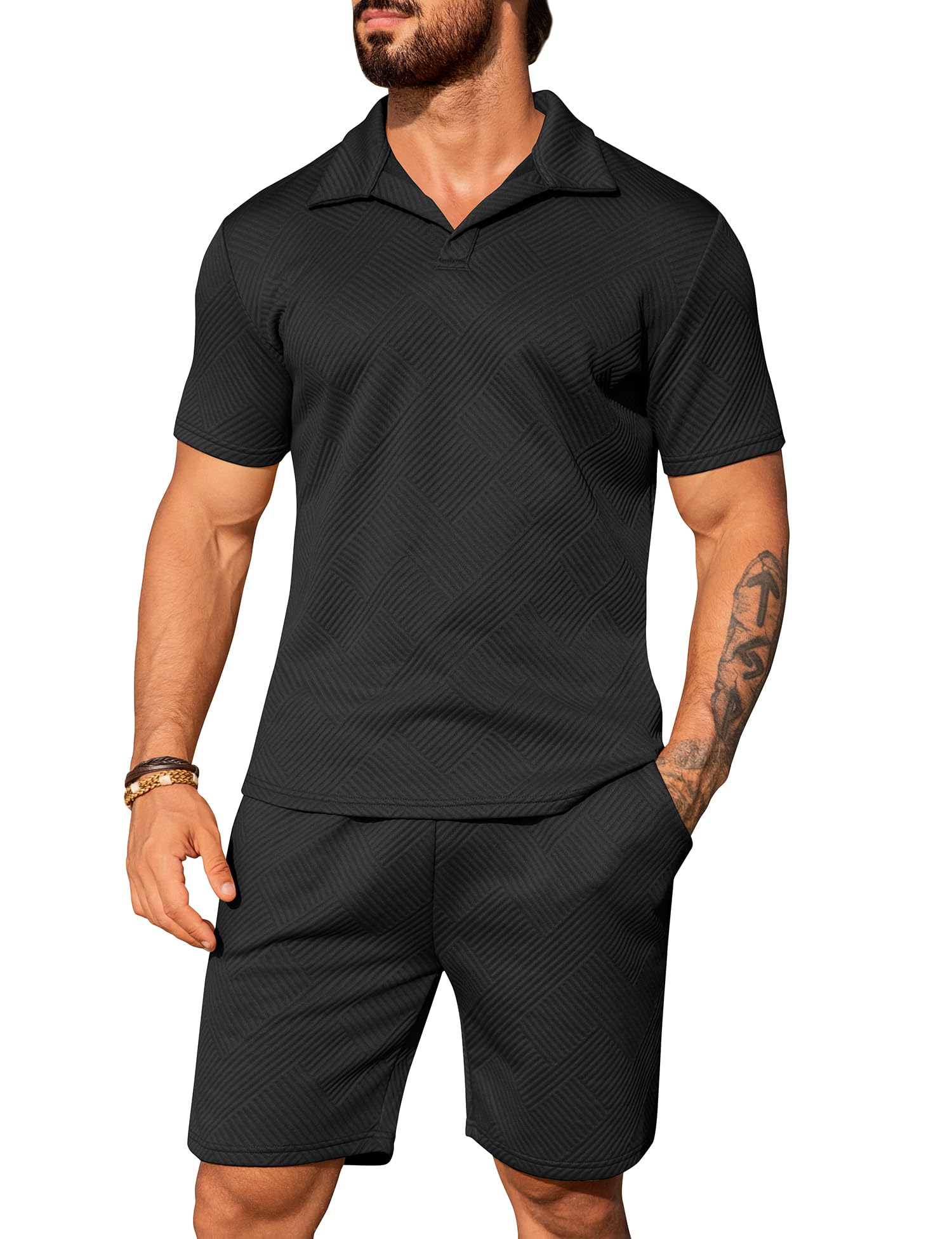 URRU Men's 2 Piece Short Sets Summer Outfits Short Sleeve Polo Shirt and Shorts Set Casual Beach Outfits