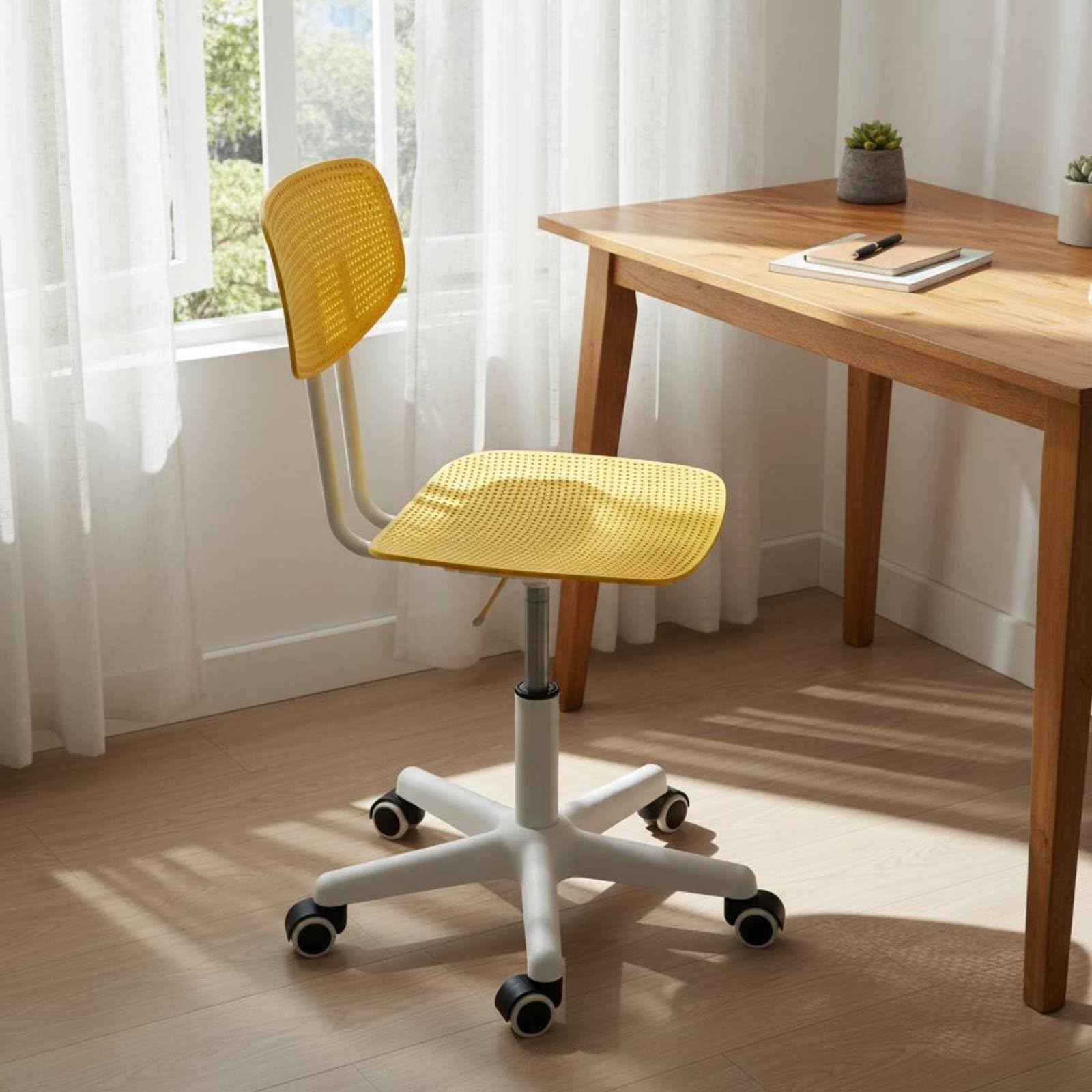 Swivel Desk Seat Sedia da Scrivania Girevole Sedia per Computer Sedia Ufficio Sedia Studio con Schienale Ventilato Seduta Aperta Altezza Regolabile, Bianco
