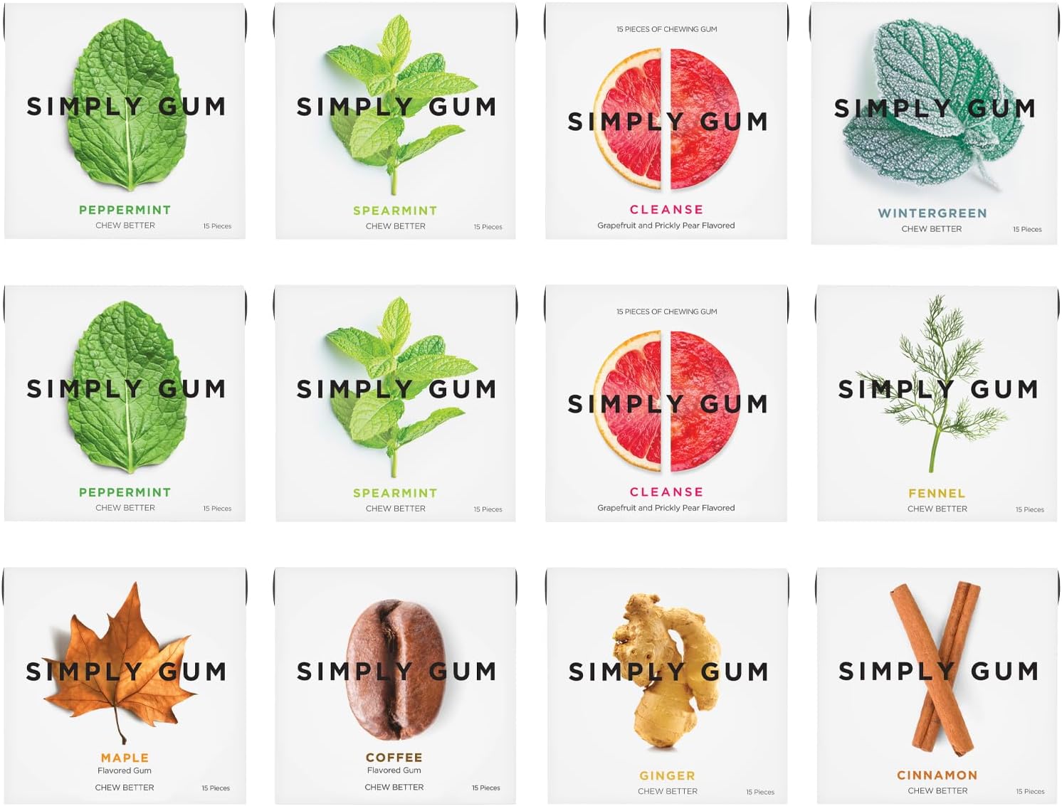 SIMPLY Gum Variety Pack (Assorted Flavors), Plastic-Free Natural Chewing Gum,...