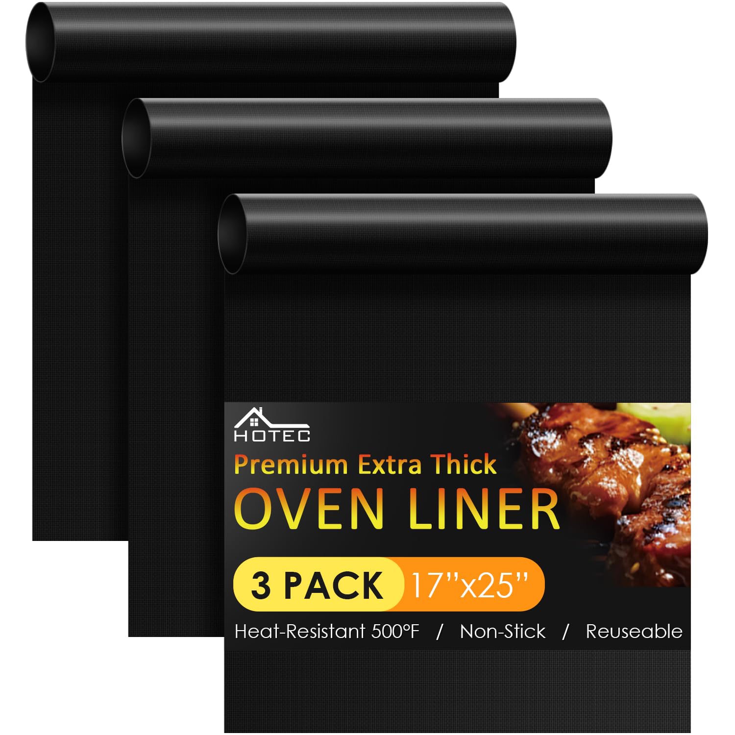 HOTEC Oven Liners for Bottom of Oven 17"x25", 500°F Heat-Resistant Oven Mat
