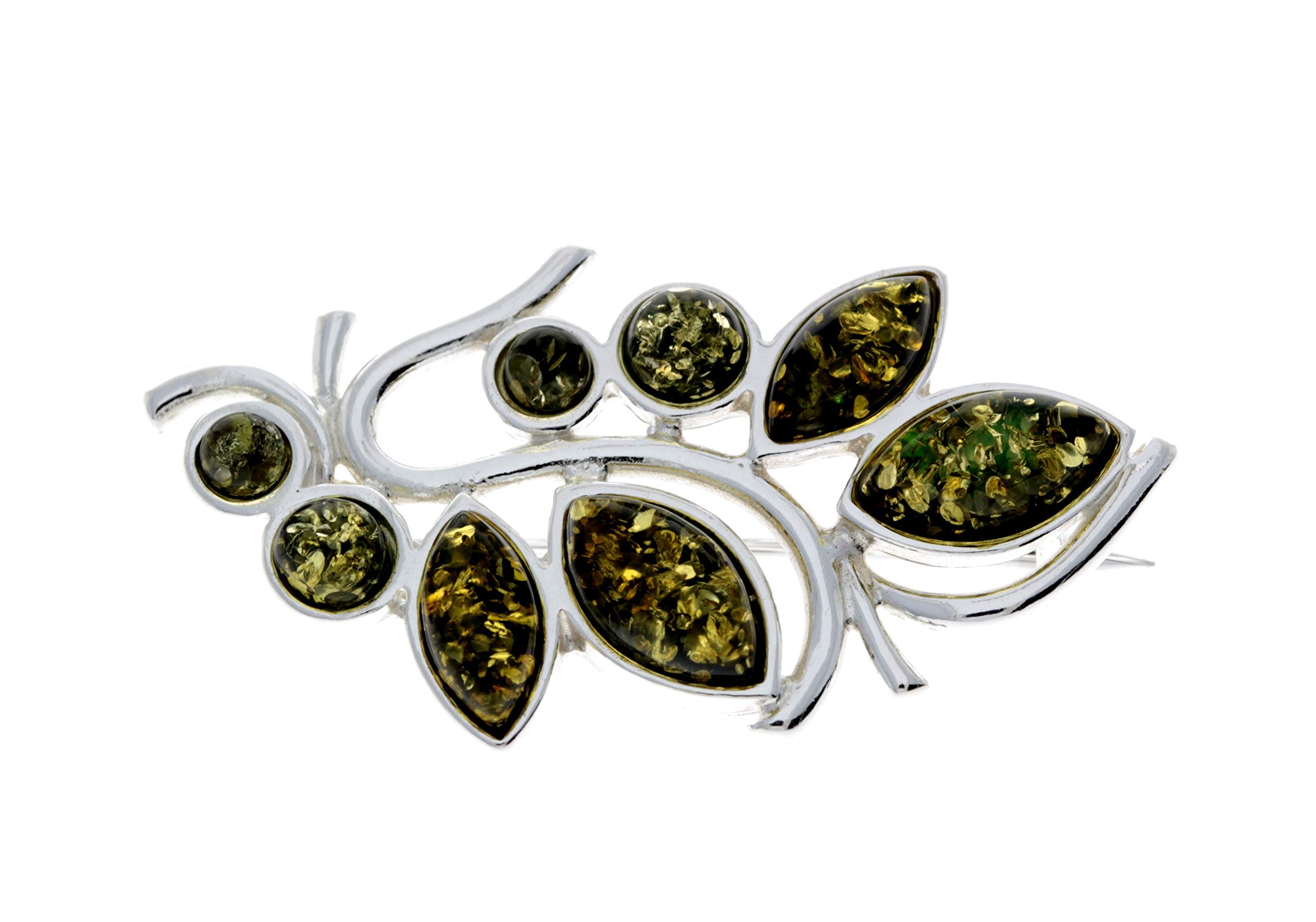 SilverAmber Jewellery UK – Echter baltischer Bernstein & Sterlingsilber exklusive moderne Multistones Brosche – M804, Sterling-Silber Edelstein, Bernstein