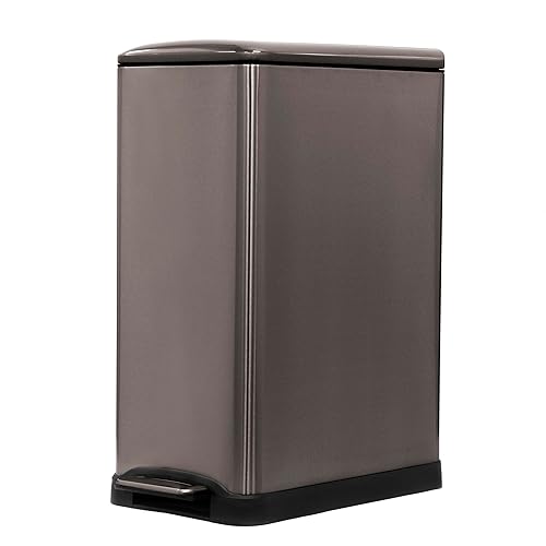 Miniatura 4 de Home Zone Living - Cubo de basura delgado para cocina de 13 galones con dos compartimentos para reciclaje, de acero inoxidable, color negro, 50