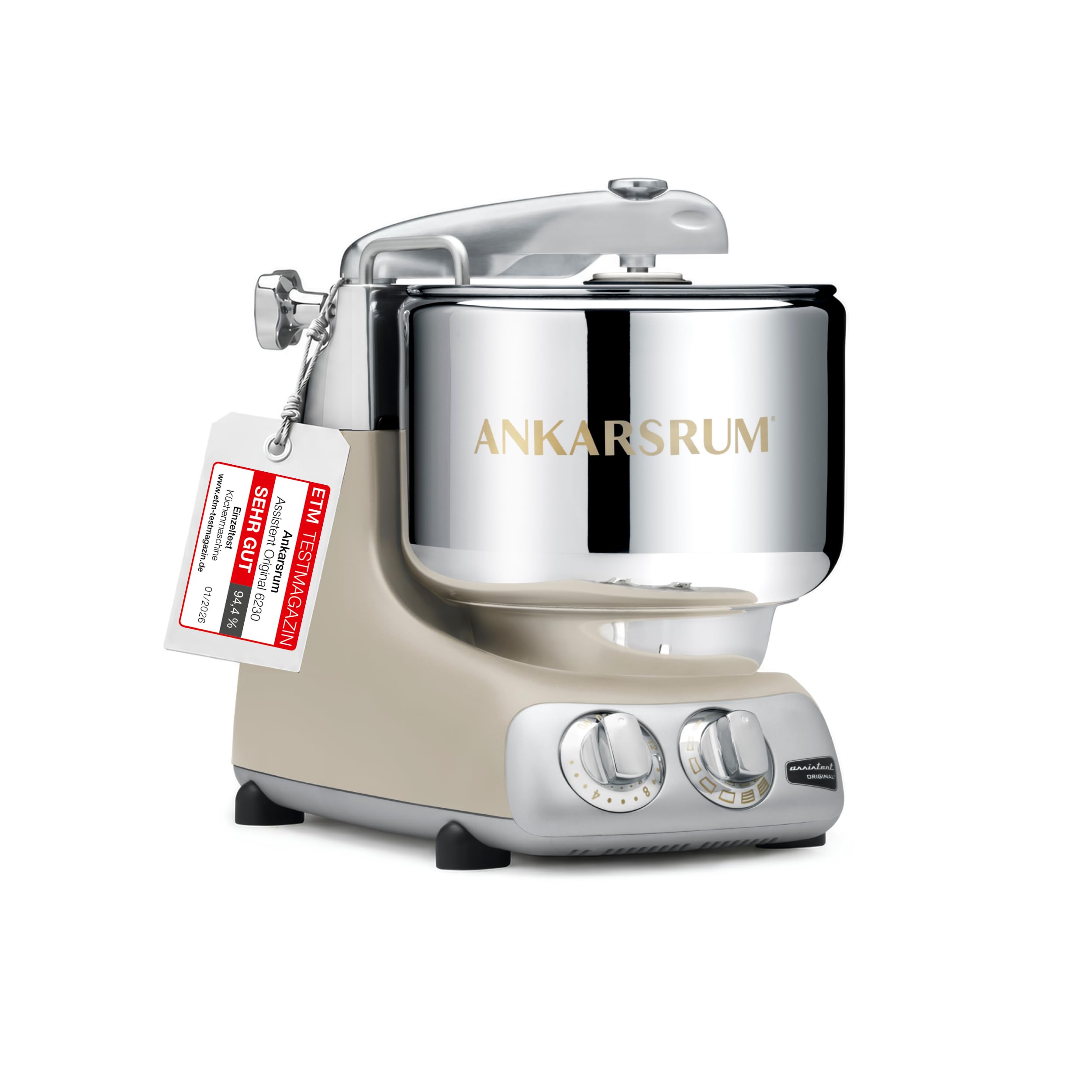 Ankarsrum Assistent Original 6230 Küchenmaschine, Harmony Beige | 1500 Watt, multifunktionale Küchenmaschine u.a. zum Backen, mit 7 Liter Edelstahlschüssel, handgefertigt in Schweden