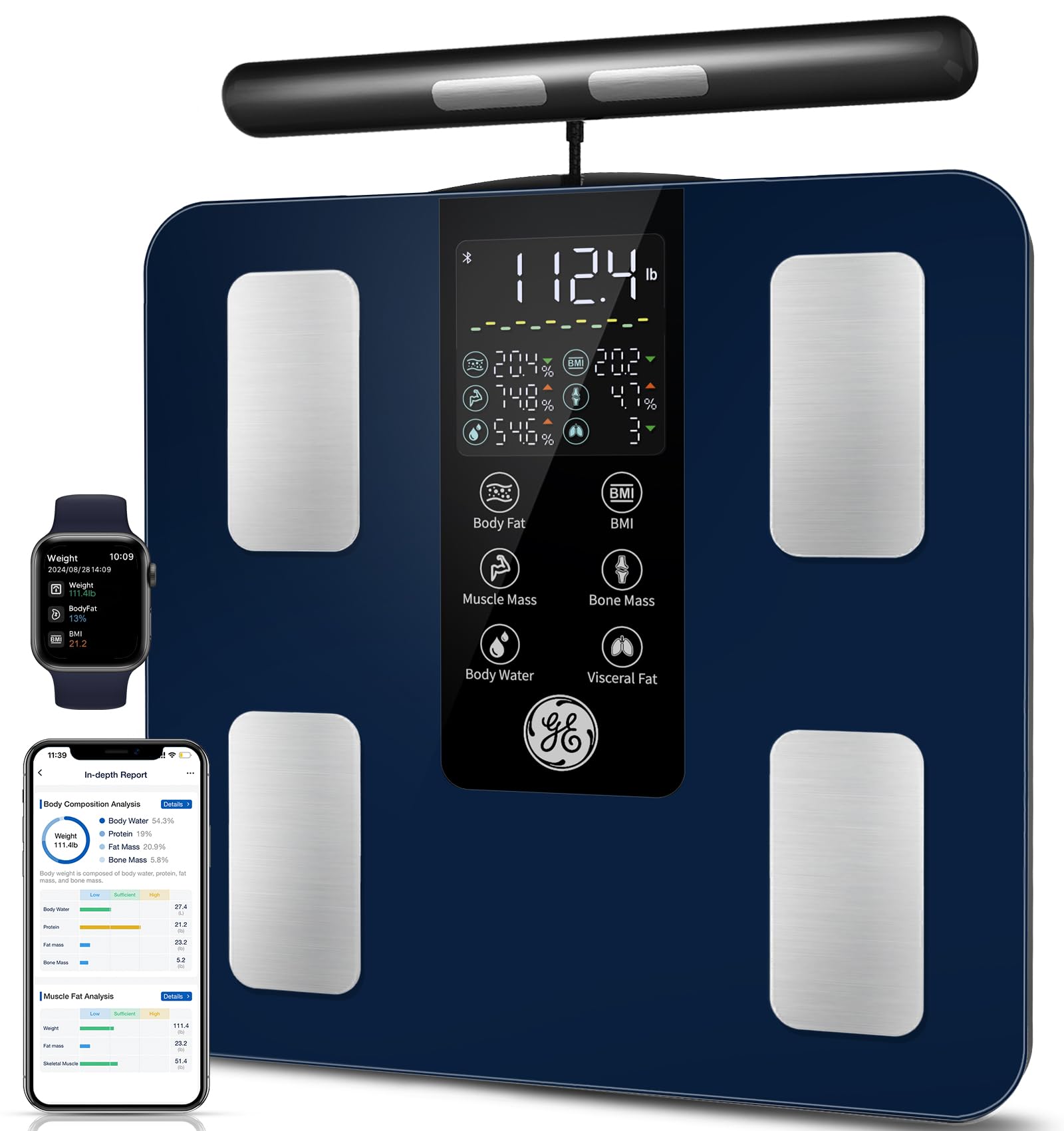 GE Smart Scale for Body Weight and Fat Percentage with All-in-one LCD Display, Weight Scale, Digital Bathroom Scales Bluetooth Rechargeable Body Fat Scale, Accurate Weighing Scale for Weight, 396 lbs-image-13