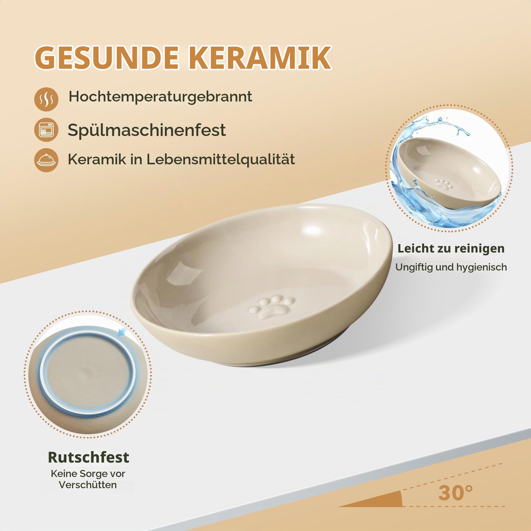 Havniva Katzennäpfe, erhöht, aus Keramik, 14,2 cm, schnurrhaarfreundlich, mit Ständer, Futter- und Wassernapf-Set, 2 Höhen, rutschfest, für Kätzchen