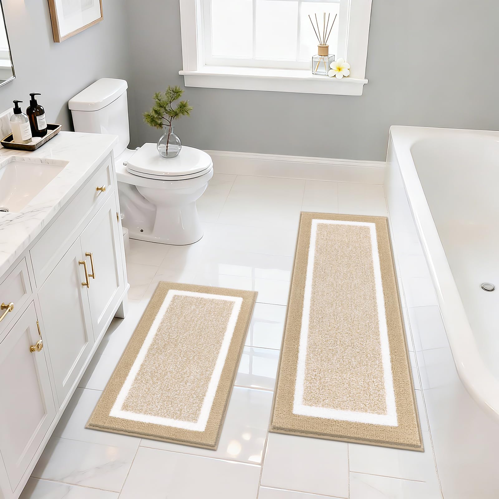Pauwer - Juego de 2 alfombras de baño, antideslizantes, absorbentes, lavables a máquina, para el suelo del baño, bañera y ducha
