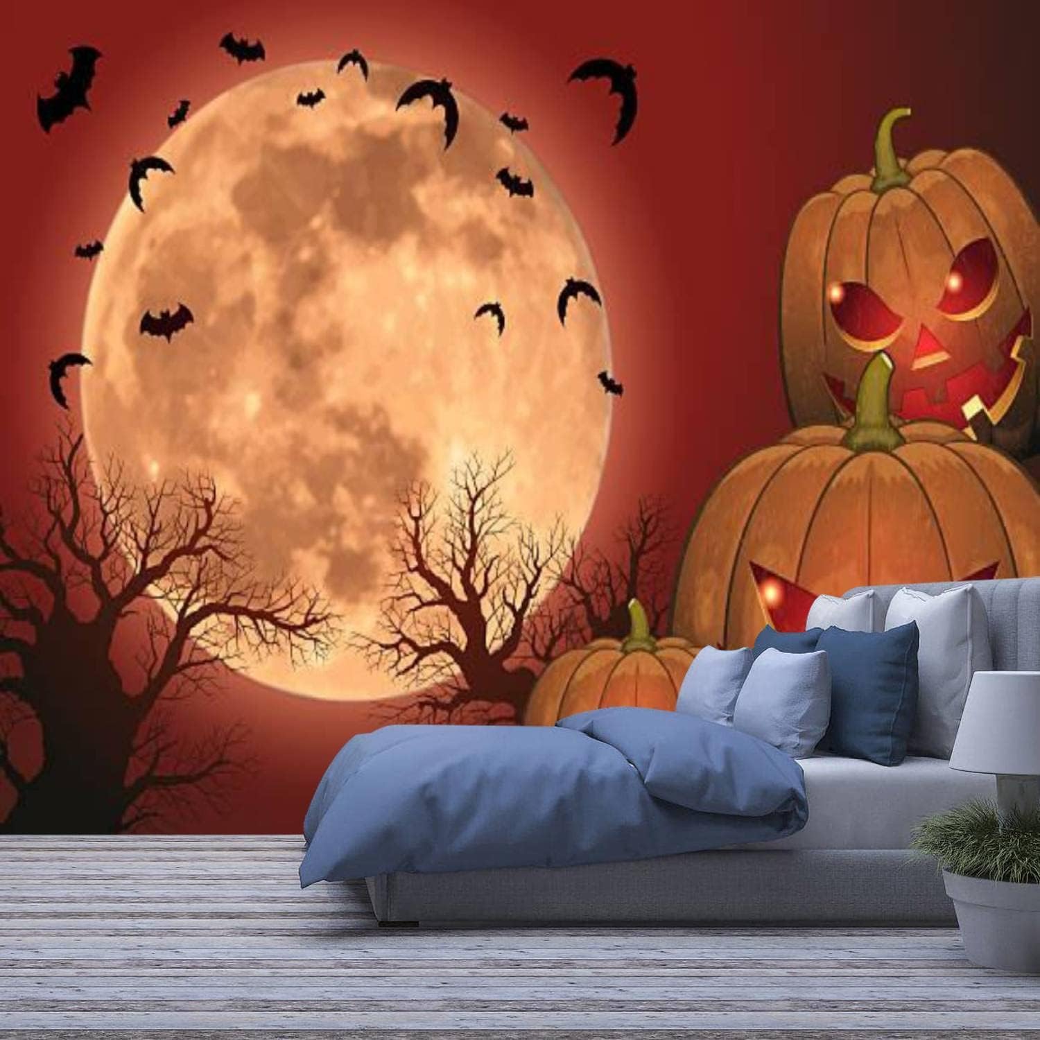 Papier Peint Citrouille Halloween Amovible pour Rénovation Facile