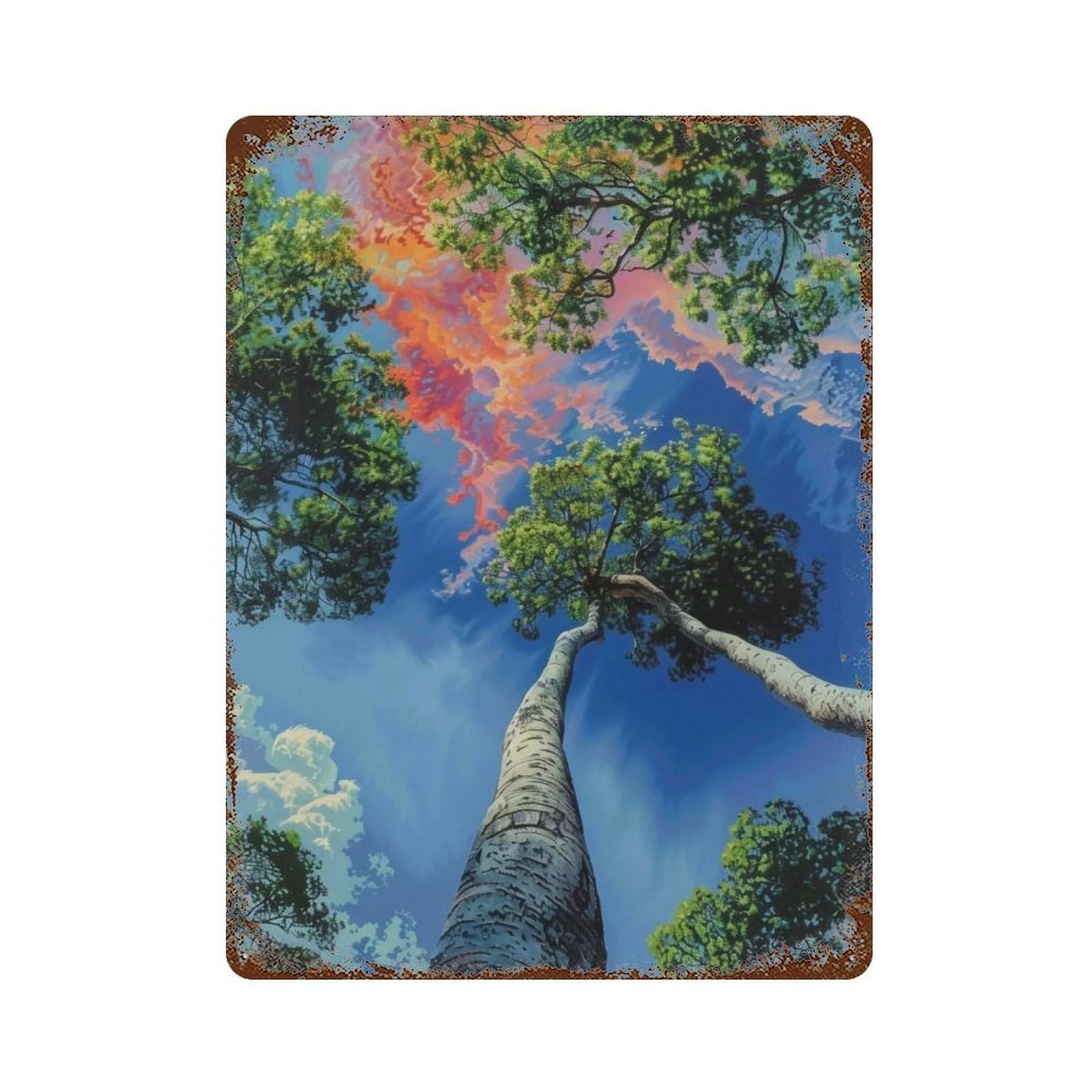 WUJHGRSG Surreal Flame Hued Forest Vista 01 Wall Art Retro Iron Vintage Metal Tin Sign Poster Modern Decor for Home Cofffee Club Bar Shop Style 40x30cm