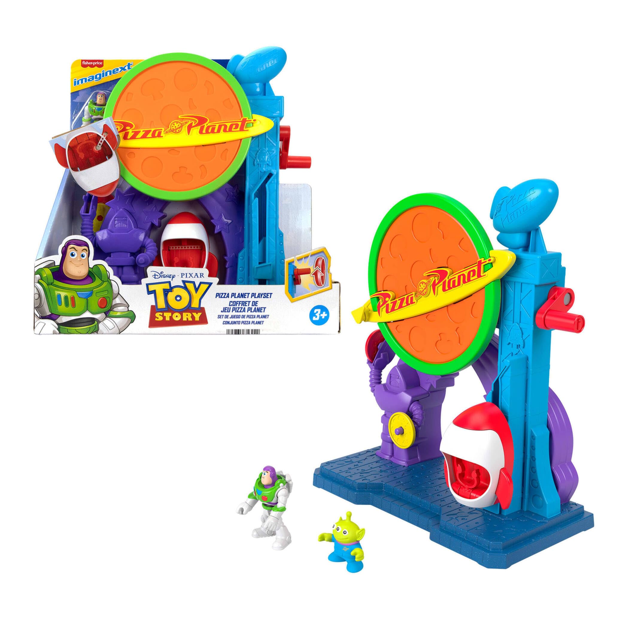 Fisher-Price βImaginext Disney and Pixar Toy Story Pizza Planet Playset with 3-inch Buzz Lightyear & Alien Friend Action Figures, Toy Rocket & Proectiles, JKW20