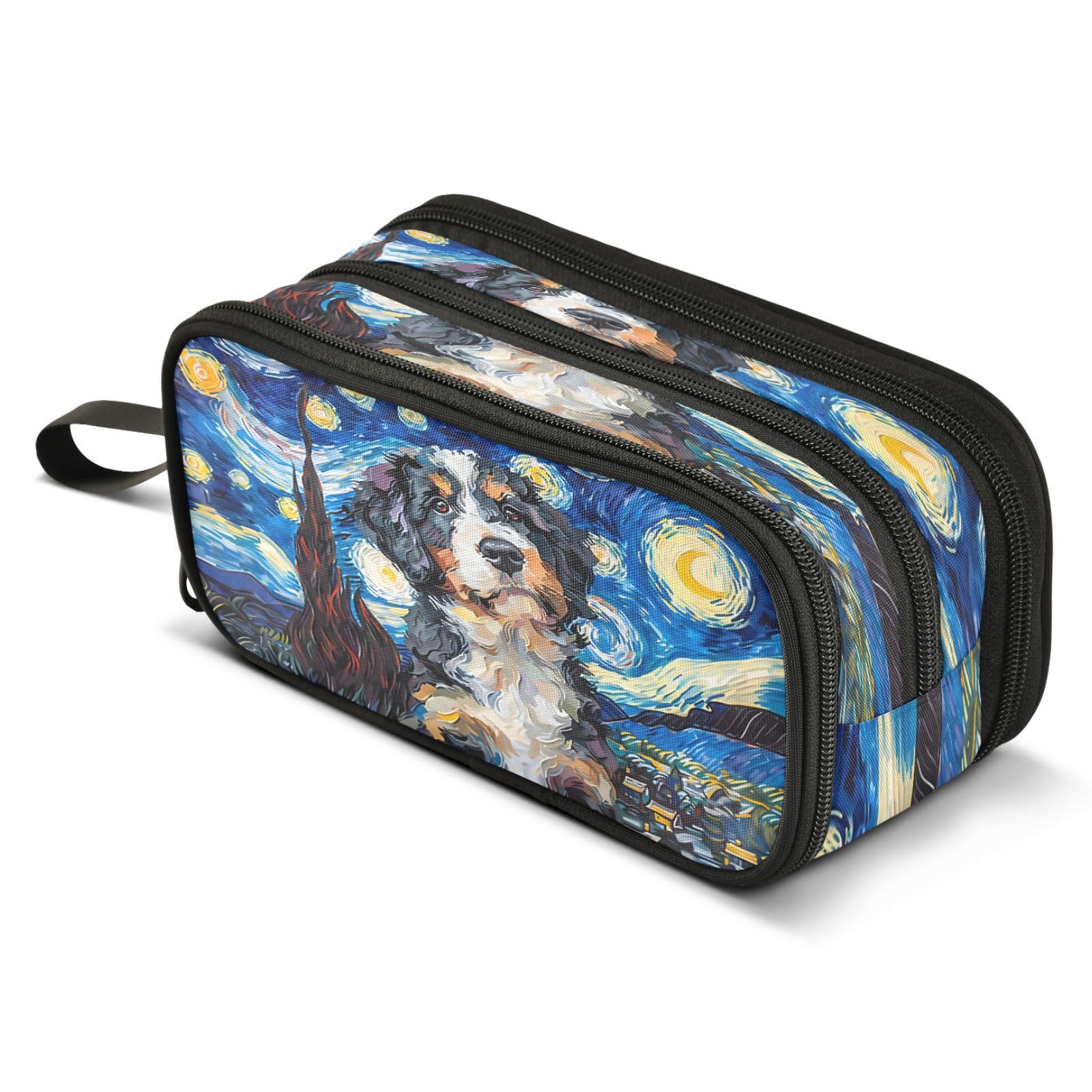 ALAZA Bernedoodle Dog Starry Night Pencil Case for Boys Girls Kids Pencil Pouch 3 Compartment Pen Bag Large Capacity Storage Pencil Holder School Students with Zipper