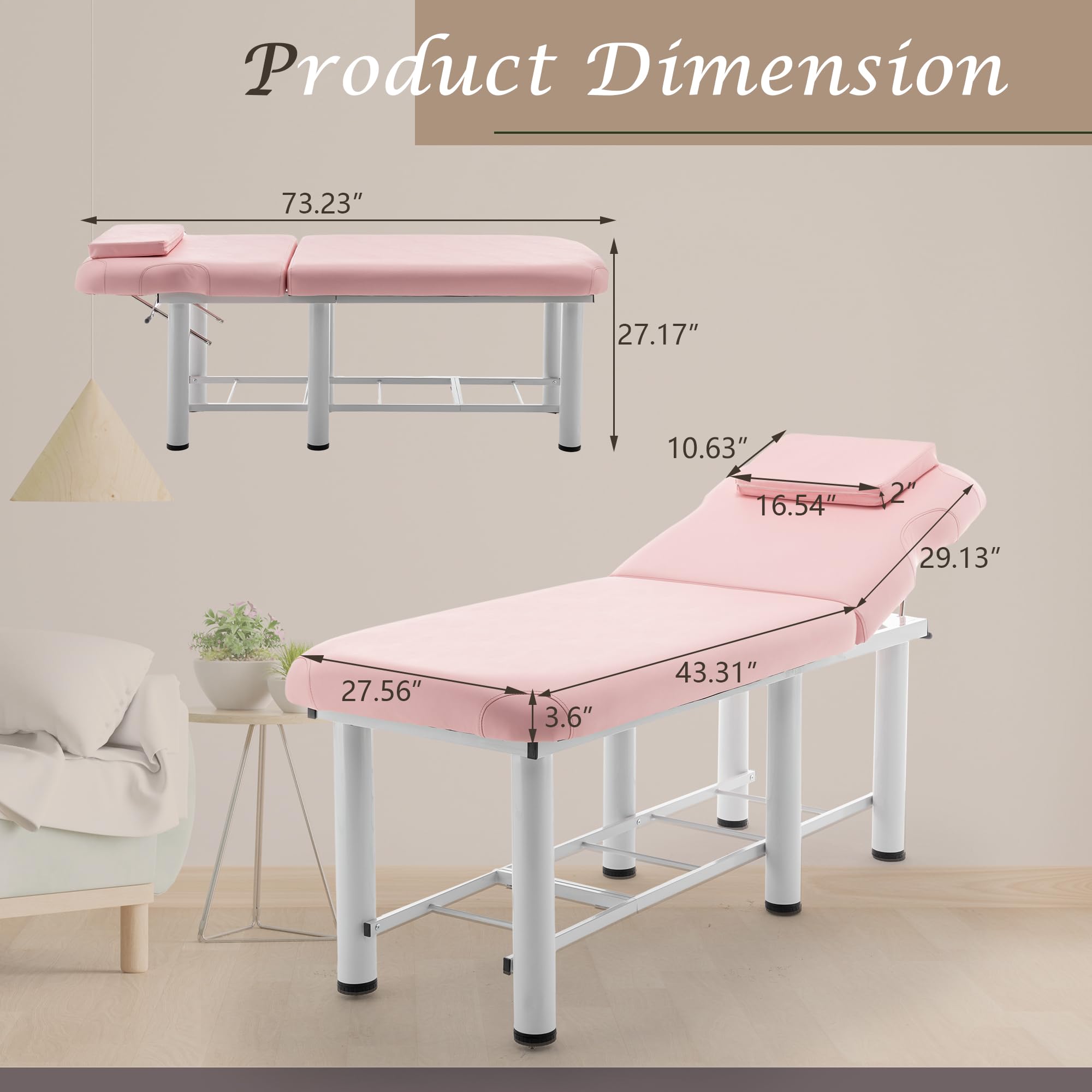 Jaxilyn Stationary Massage Bed Professional Adjustable Massage Table Spa Bed 73