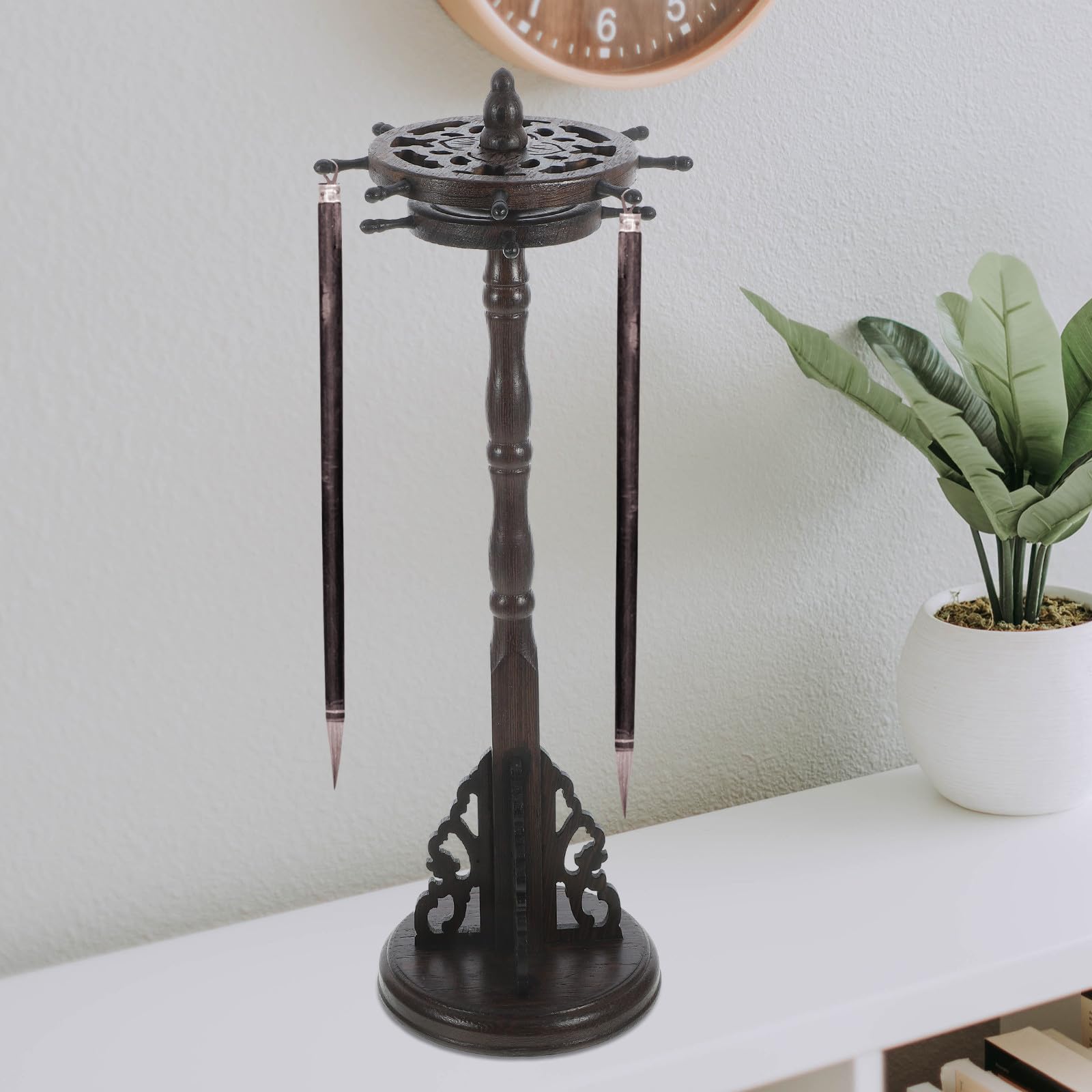 SUPVOX Portapenne in Legno Massello Retrò Supporto Girevole a 360°, Porta Pennelli per Calligrafia e Pennarelli, Organizer Multifunzionale per Ufficio e Casa Stili multipli